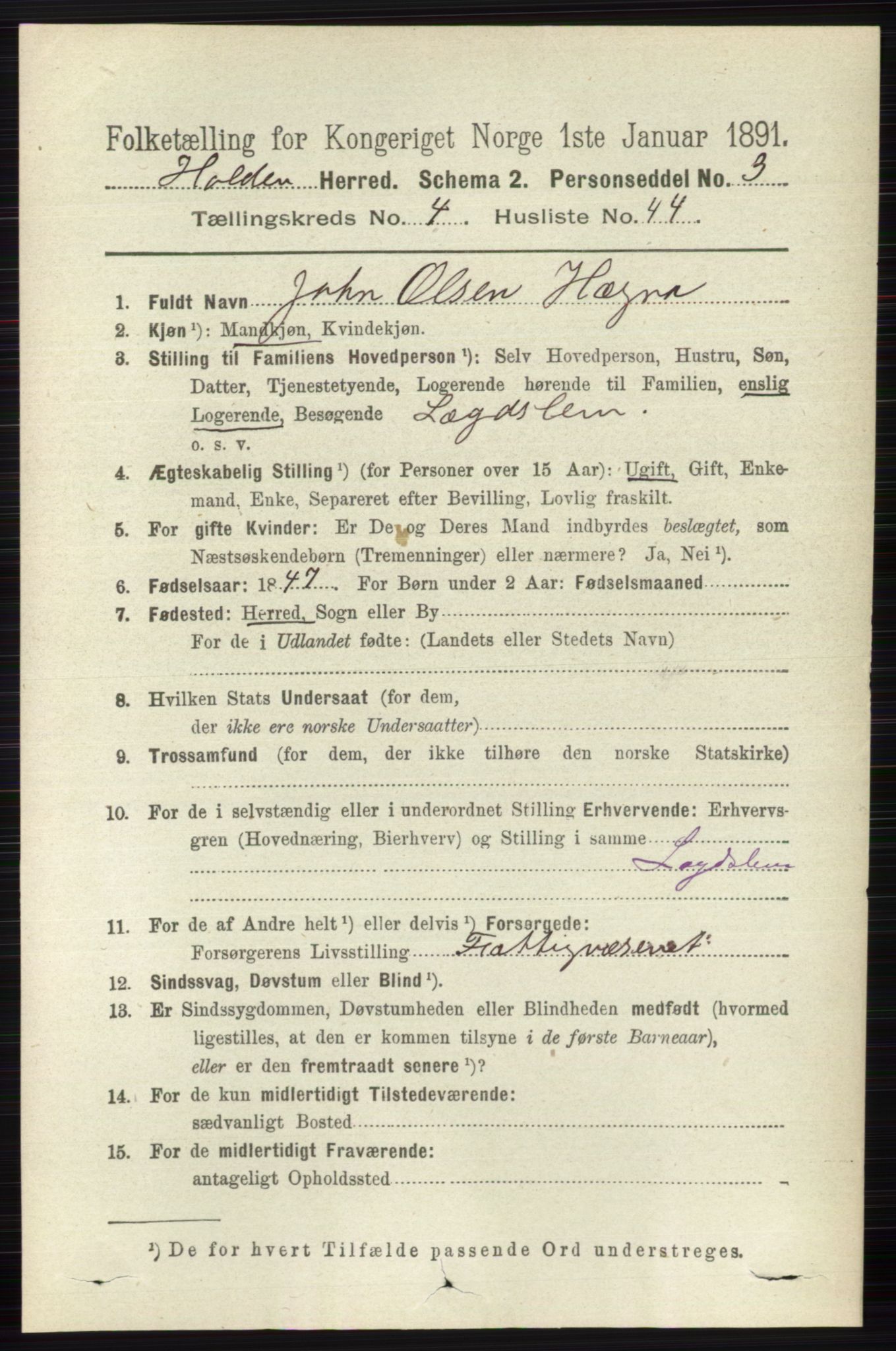 RA, 1891 census for 0819 Holla, 1891, p. 2525