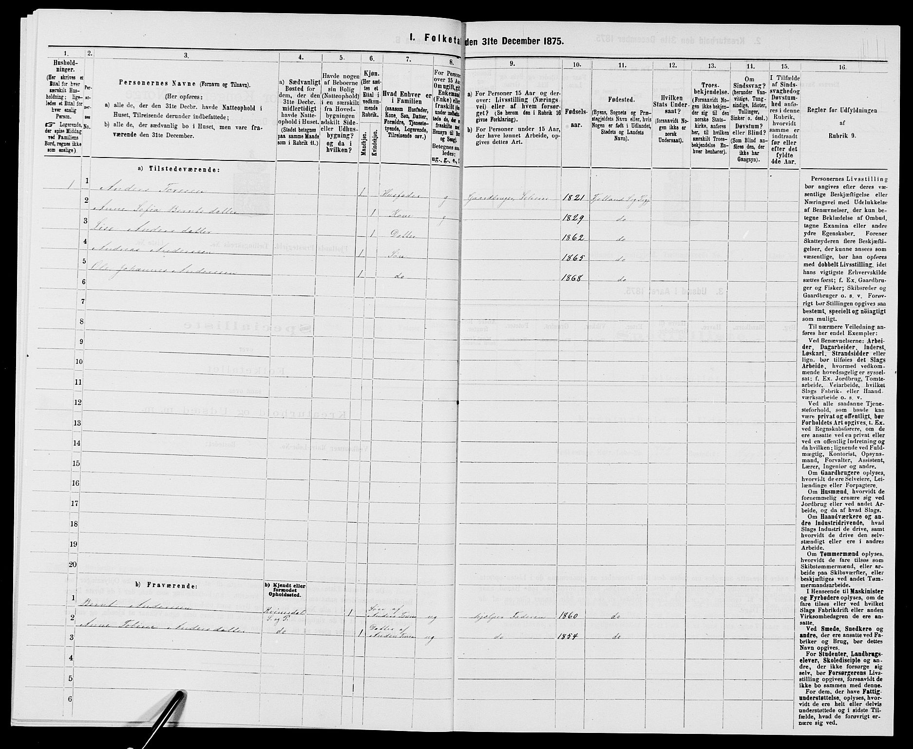 SAK, 1875 census for 1036P Fjotland, 1875, p. 306