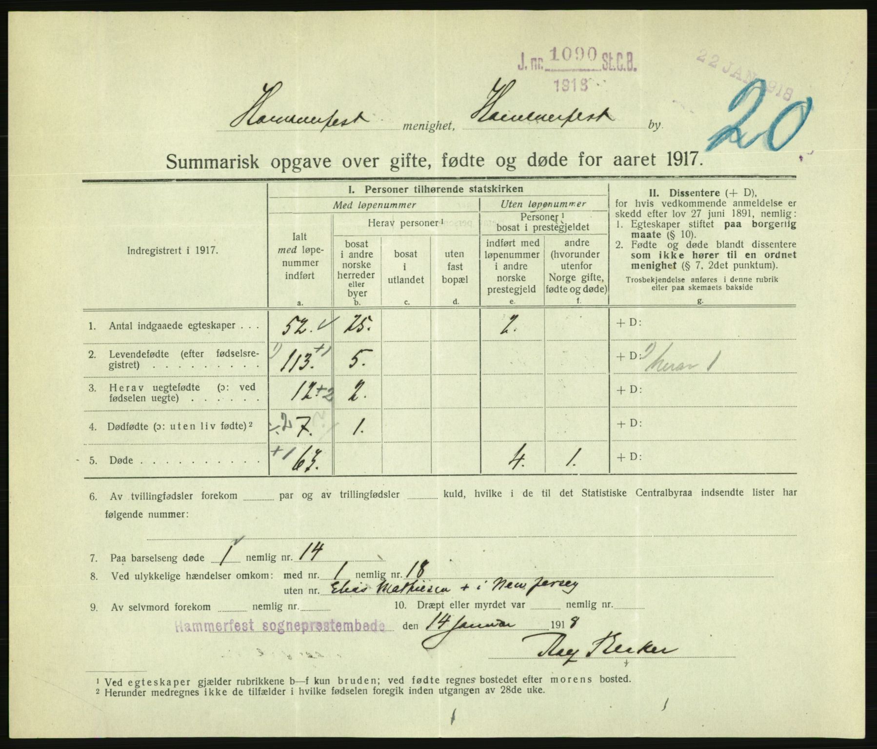 Statistisk sentralbyrå, Sosiodemografiske emner, Befolkning, RA/S-2228/D/Df/Dfb/Dfbg/L0056: Summariske oppgaver over gifte, fødte og døde for hele landet., 1917, p. 1621