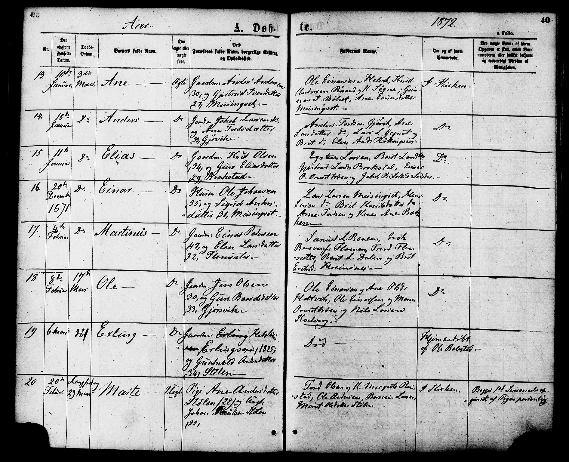 Ministerialprotokoller, klokkerbøker og fødselsregistre - Møre og Romsdal, AV/SAT-A-1454/586/L0986: Parish register (official) no. 586A12, 1867-1878, p. 40