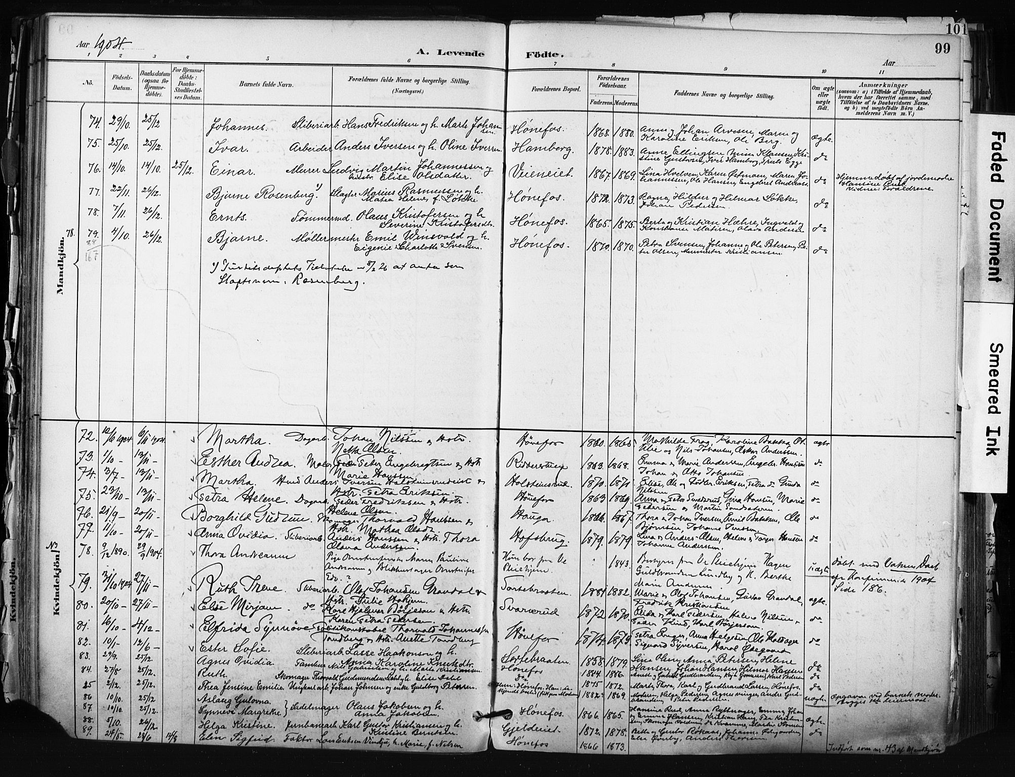 Hønefoss kirkebøker, AV/SAKO-A-609/F/Fa/L0002: Parish register (official) no. 2, 1887-1906, p. 99