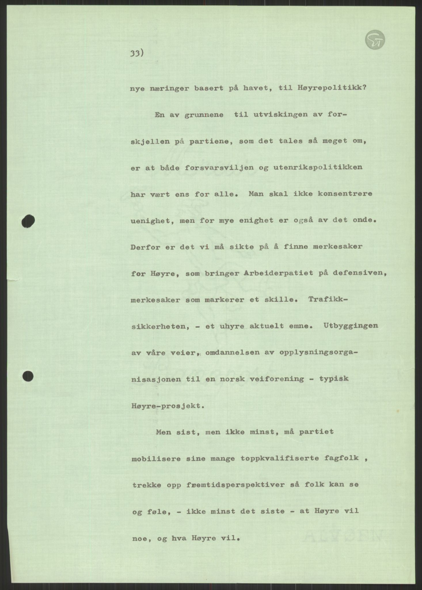 Høyres Hovedorganisasjon, AV/RA-PA-0583/1/D/Dd/L0130: 19 Generalsekretæren/21 Stortinget, 1952-1965, p. 813