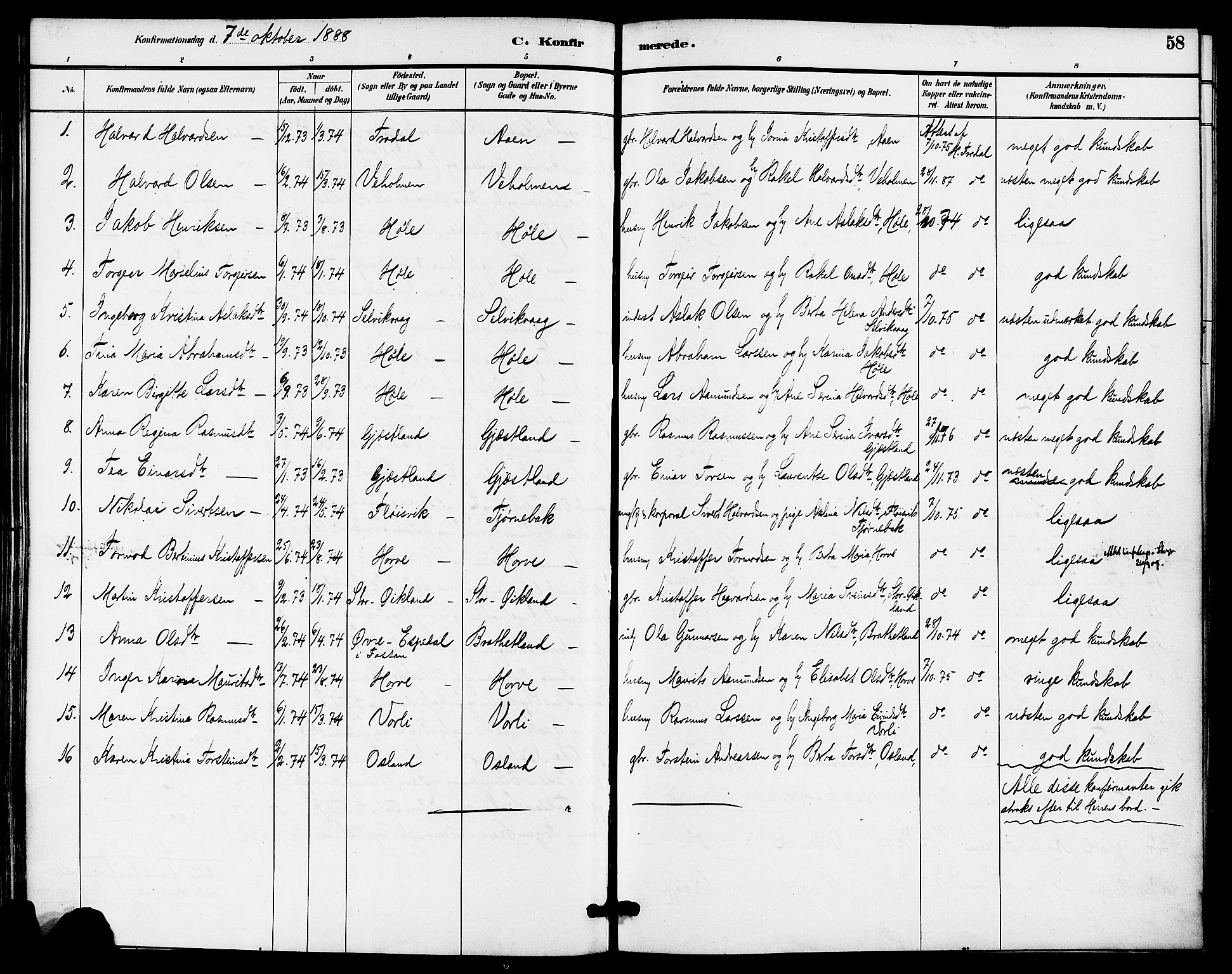 Høgsfjord sokneprestkontor, SAST/A-101624/H/Ha/Haa/L0005: Parish register (official) no. A 5, 1885-1897, p. 58