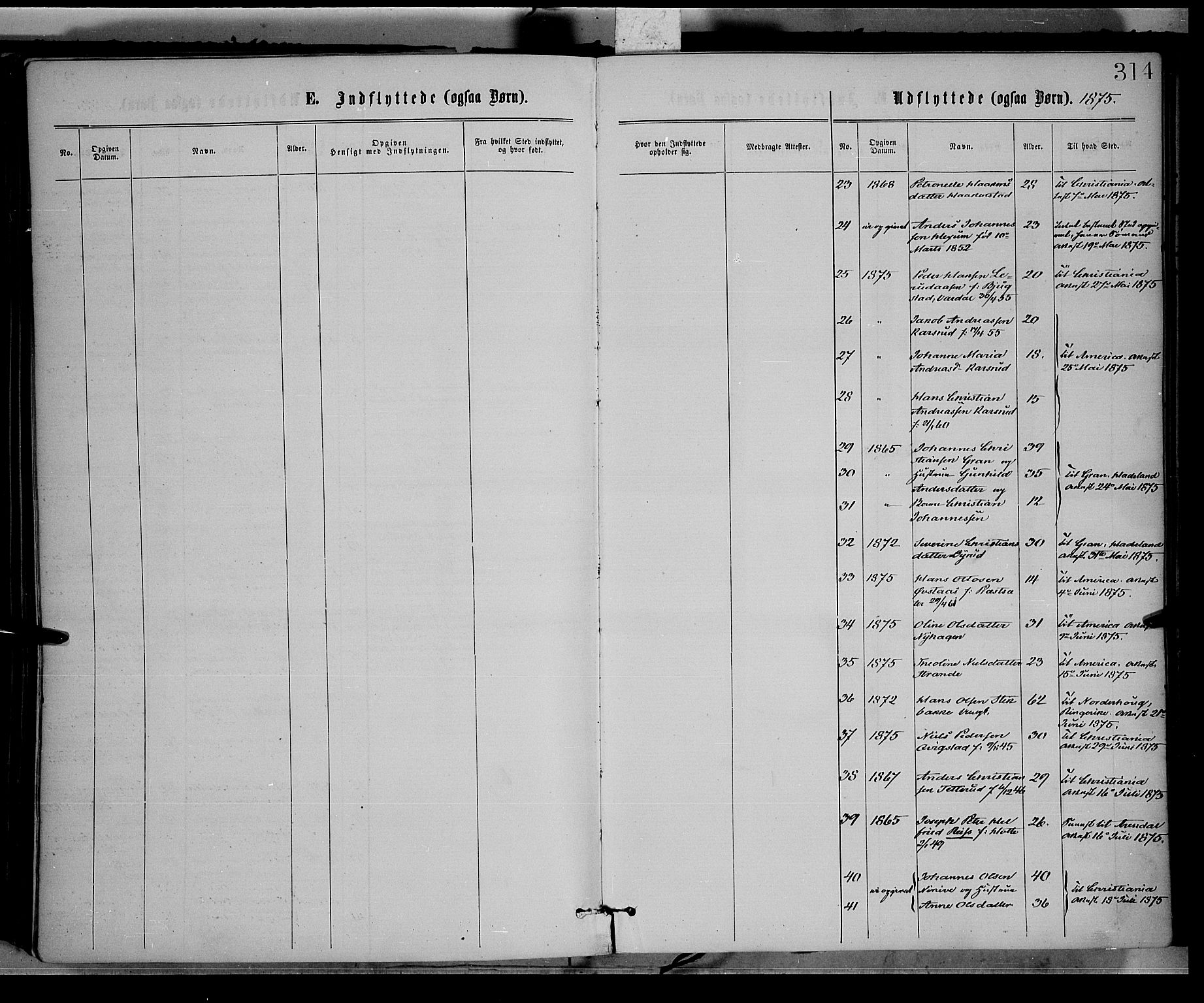 Vestre Toten prestekontor, SAH/PREST-108/H/Ha/Haa/L0008: Parish register (official) no. 8, 1870-1877, p. 314