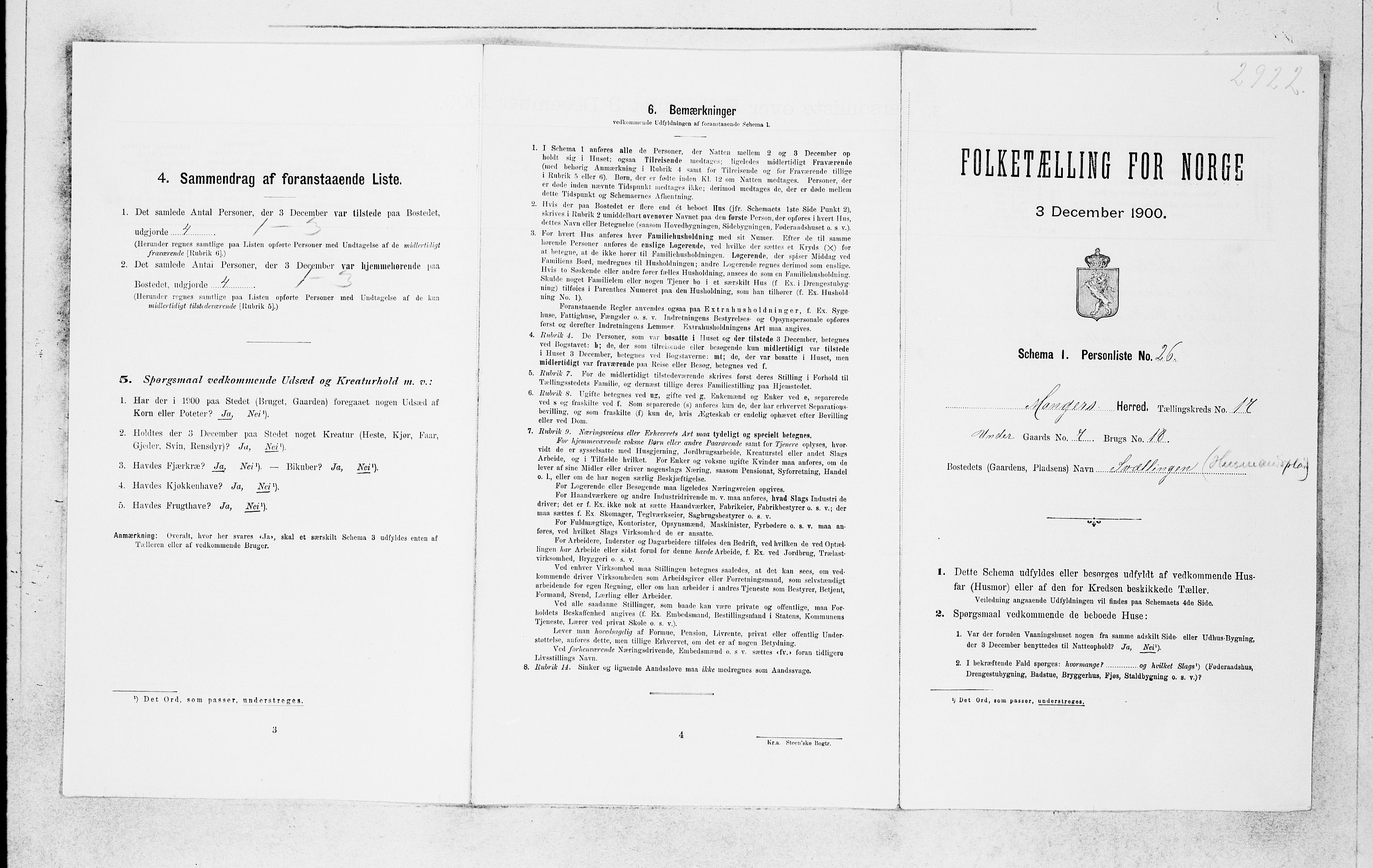 SAB, 1900 census for Manger, 1900, p. 1627