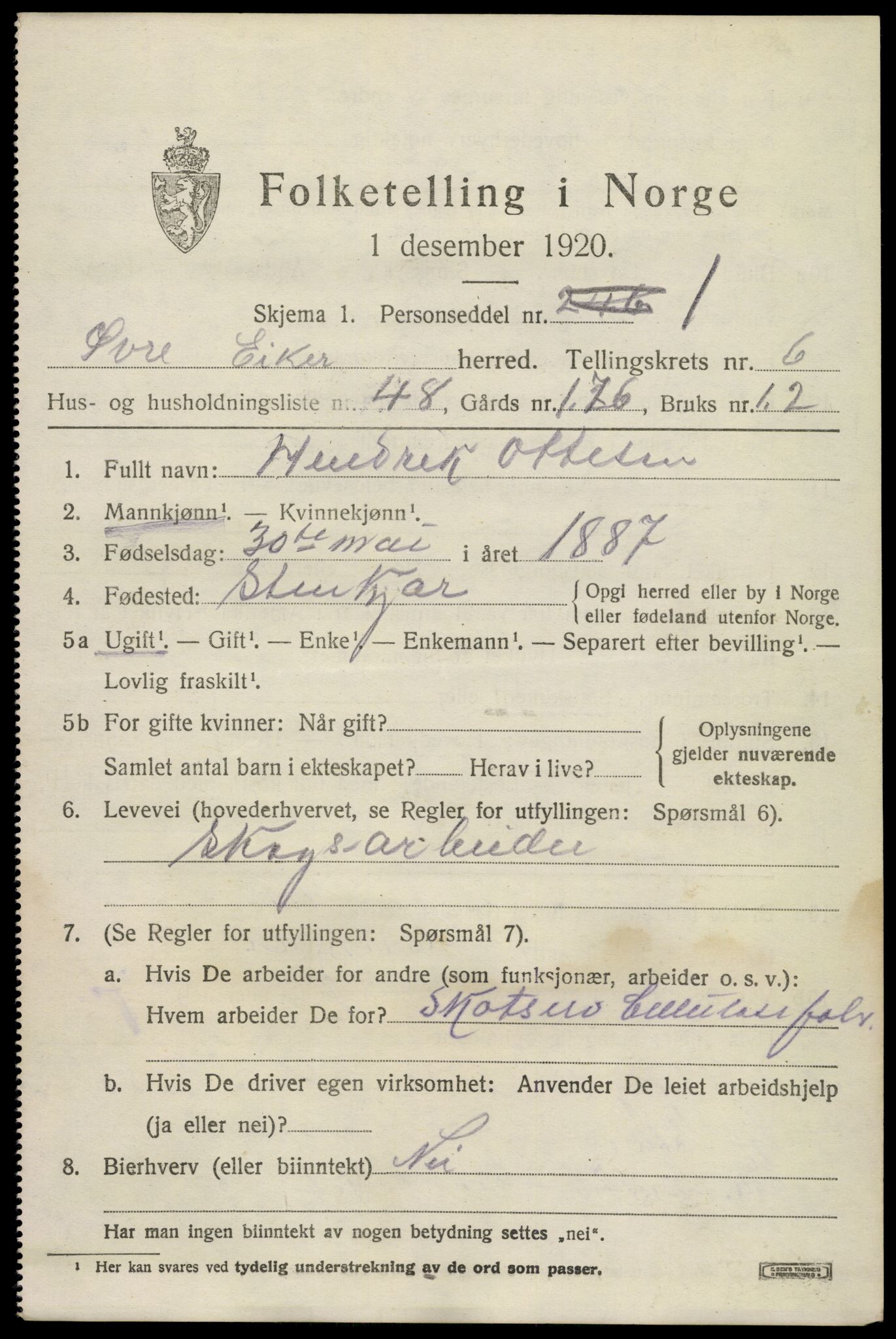 SAKO, 1920 census for Øvre Eiker, 1920, p. 13262