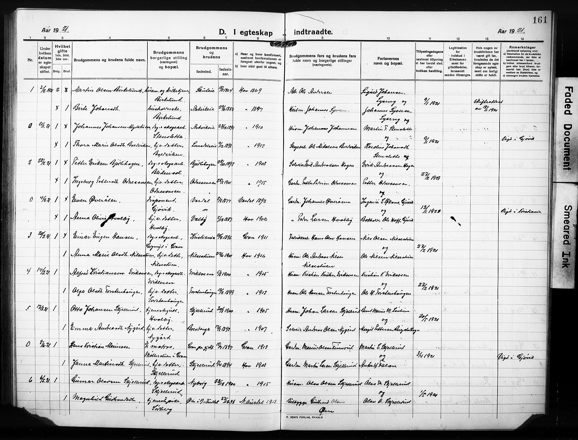 Søndre Land prestekontor, SAH/PREST-122/L/L0007: Parish register (copy) no. 7, 1915-1932, p. 161