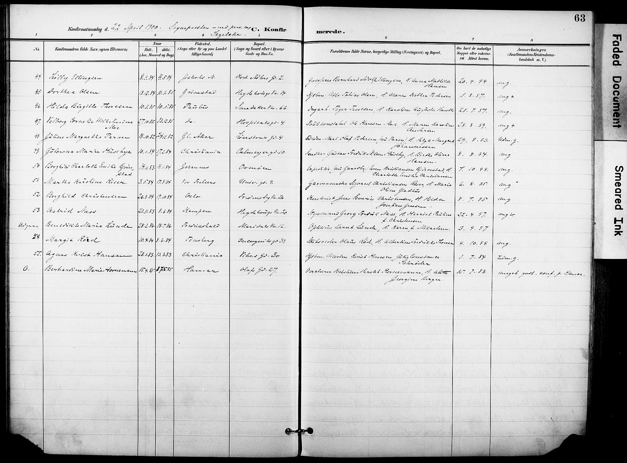 Trefoldighet prestekontor Kirkebøker, AV/SAO-A-10882/F/Fb/L0004: Parish register (official) no. II 4, 1896-1915, p. 63