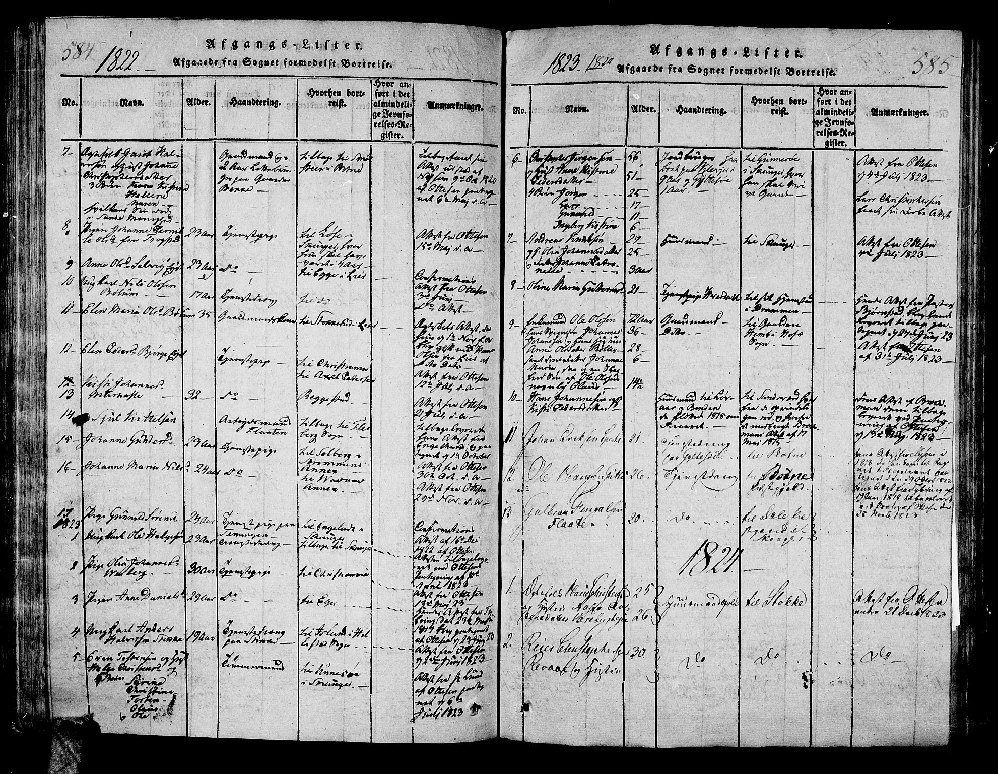 Sande Kirkebøker, AV/SAKO-A-53/G/Ga/L0001: Parish register (copy) no. 1, 1814-1847, p. 584-585