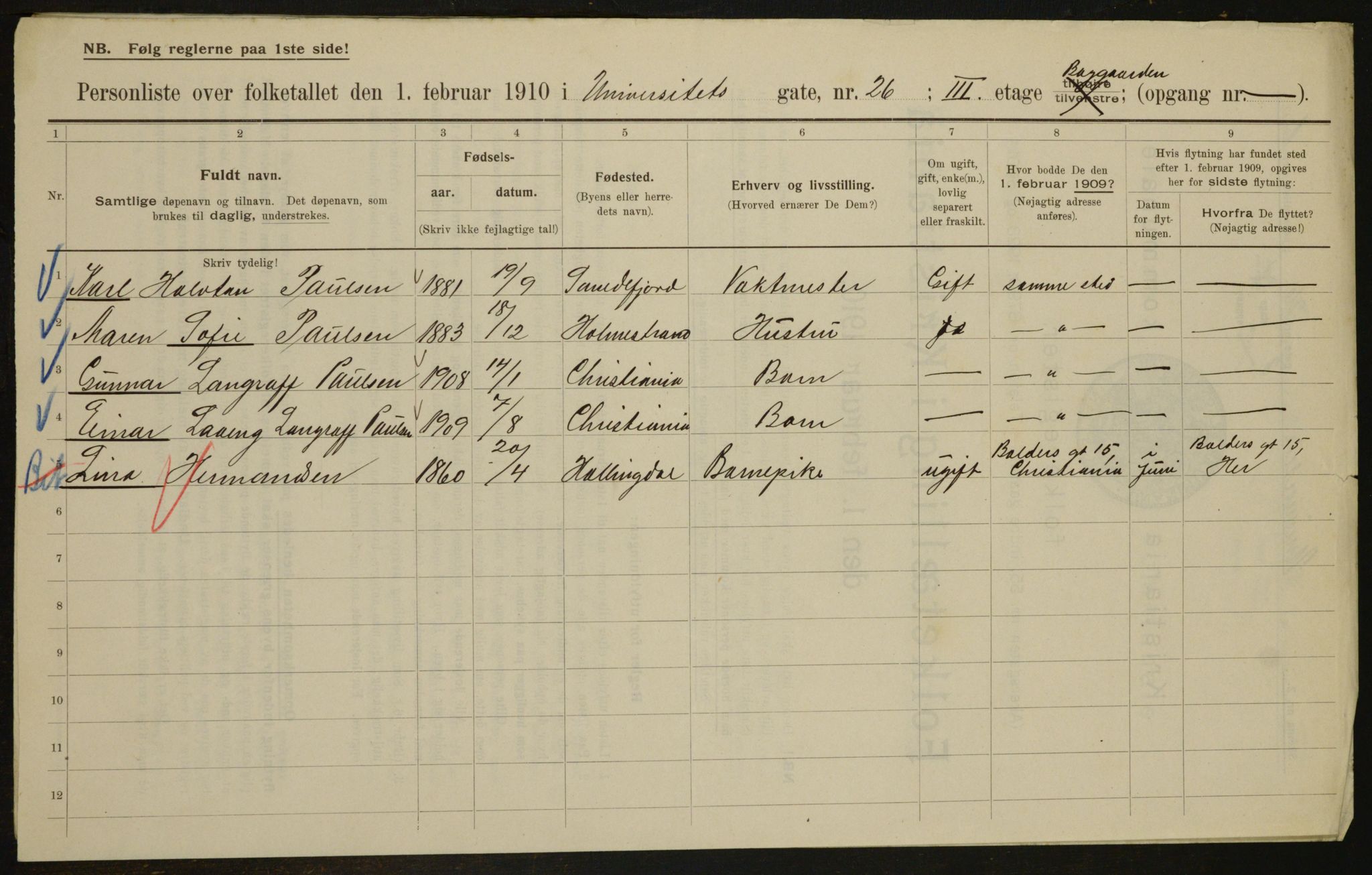 OBA, Municipal Census 1910 for Kristiania, 1910, p. 113942