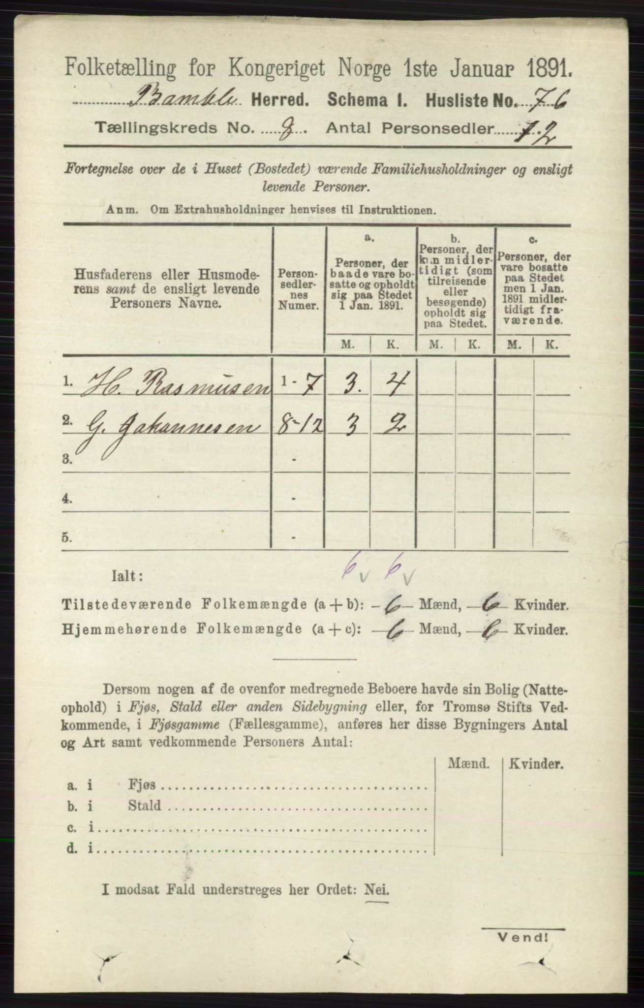 RA, 1891 census for 0814 Bamble, 1891, p. 3491