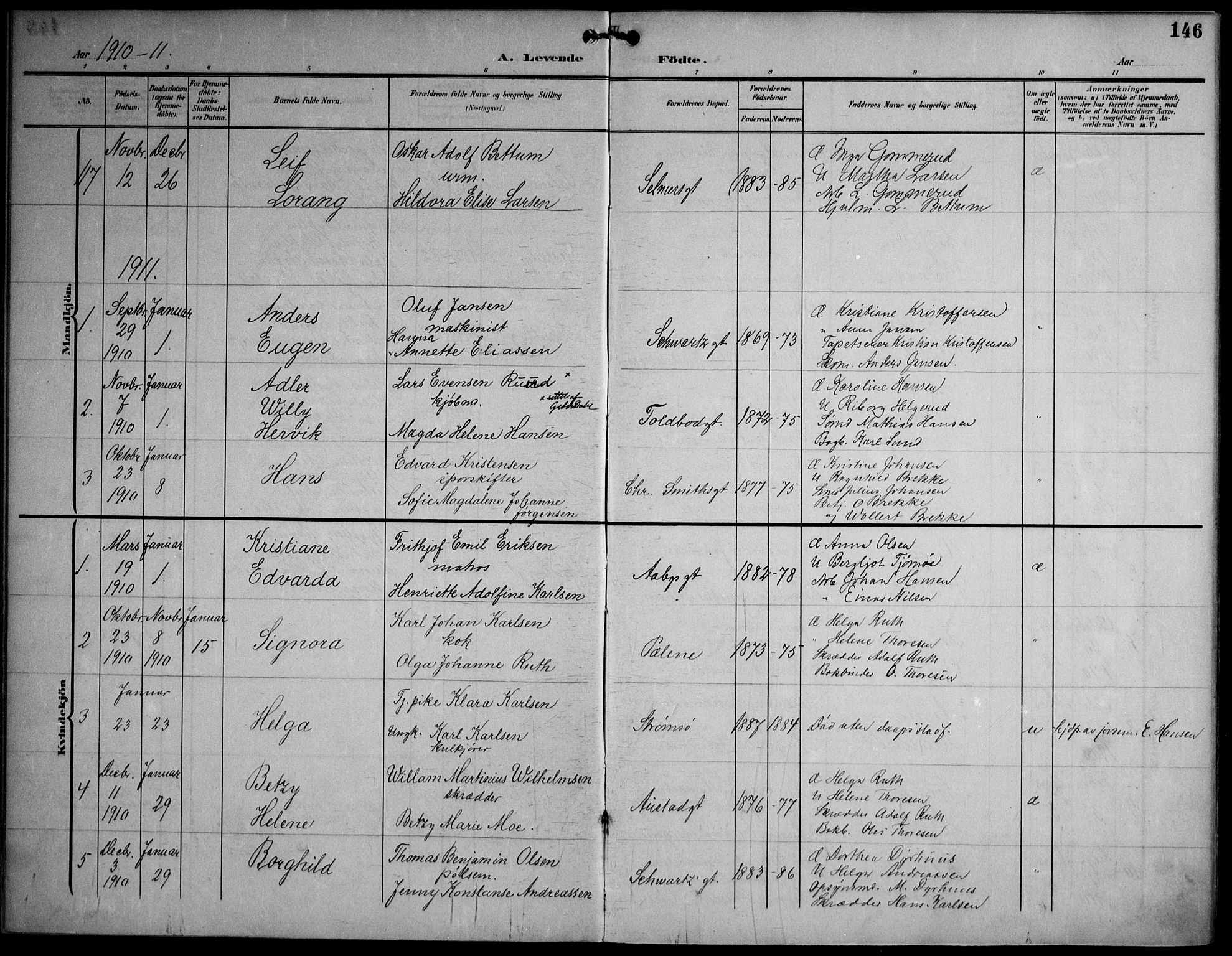 Strømsø kirkebøker, AV/SAKO-A-246/F/Fa/L0026: Parish register (official) no. I 26, 1905-1914, p. 146
