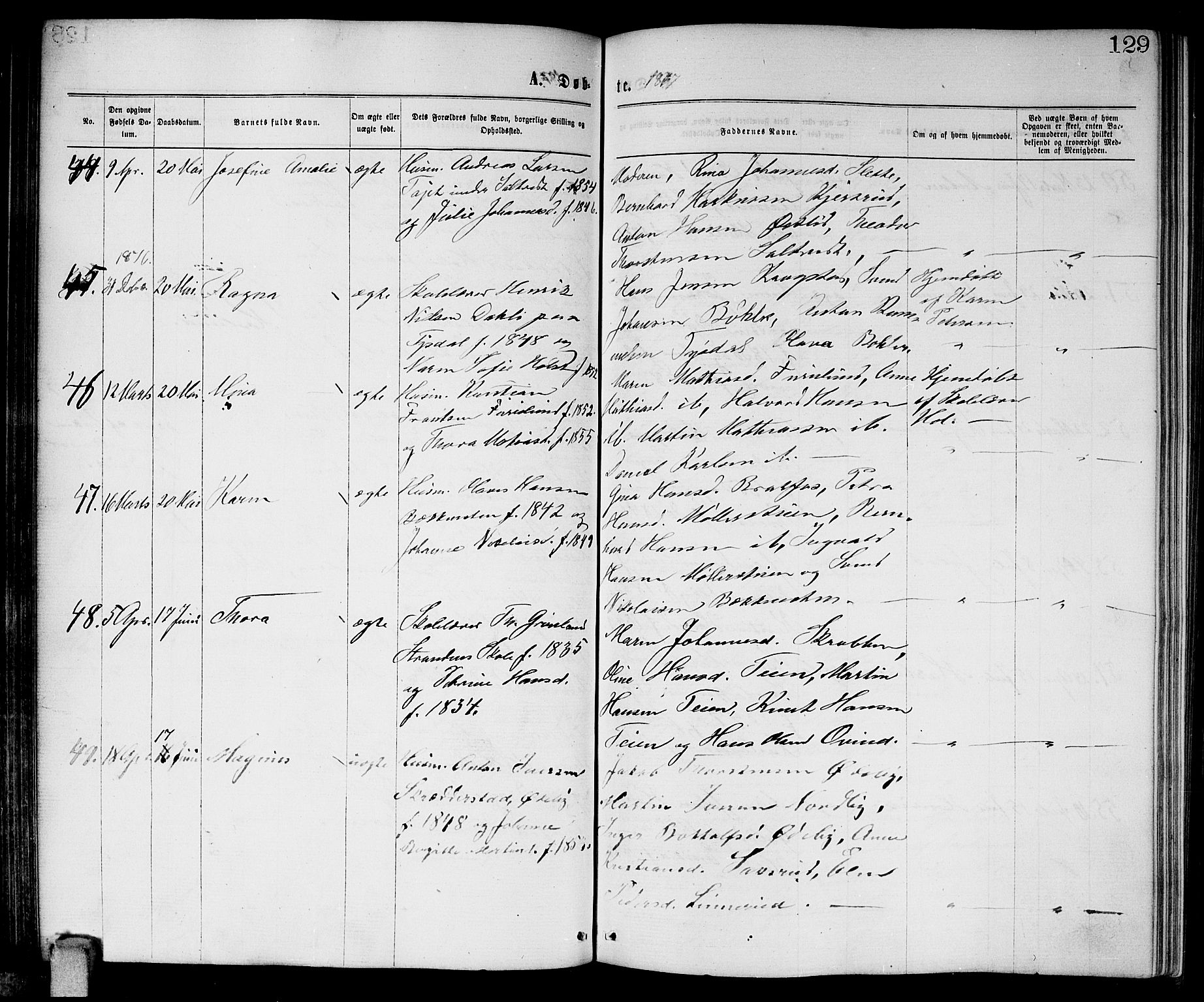 Enebakk prestekontor Kirkebøker, AV/SAO-A-10171c/G/Ga/L0005: Parish register (copy) no. I 5, 1867-1888, p. 129