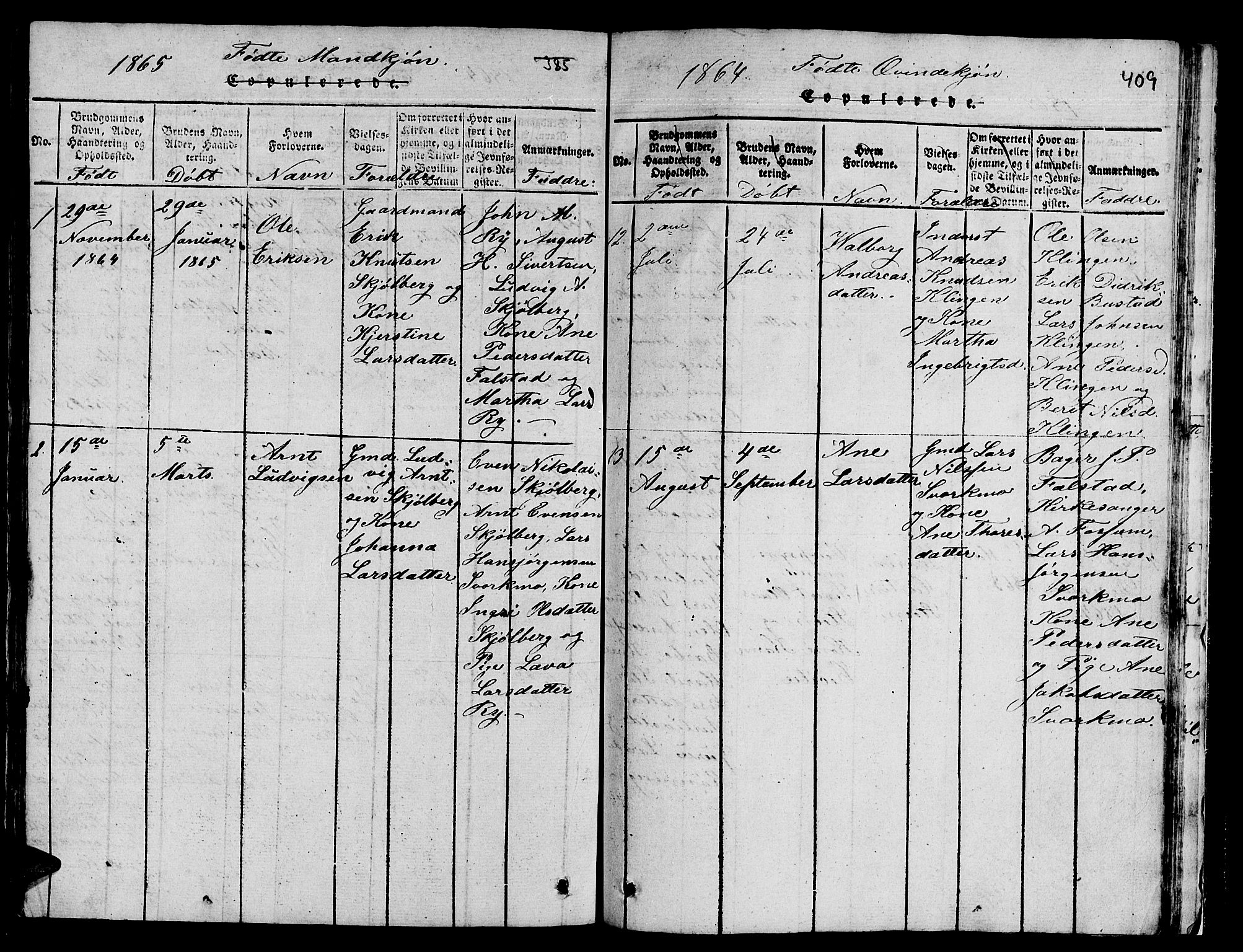 Ministerialprotokoller, klokkerbøker og fødselsregistre - Sør-Trøndelag, AV/SAT-A-1456/671/L0842: Parish register (copy) no. 671C01, 1816-1867, p. 408-409