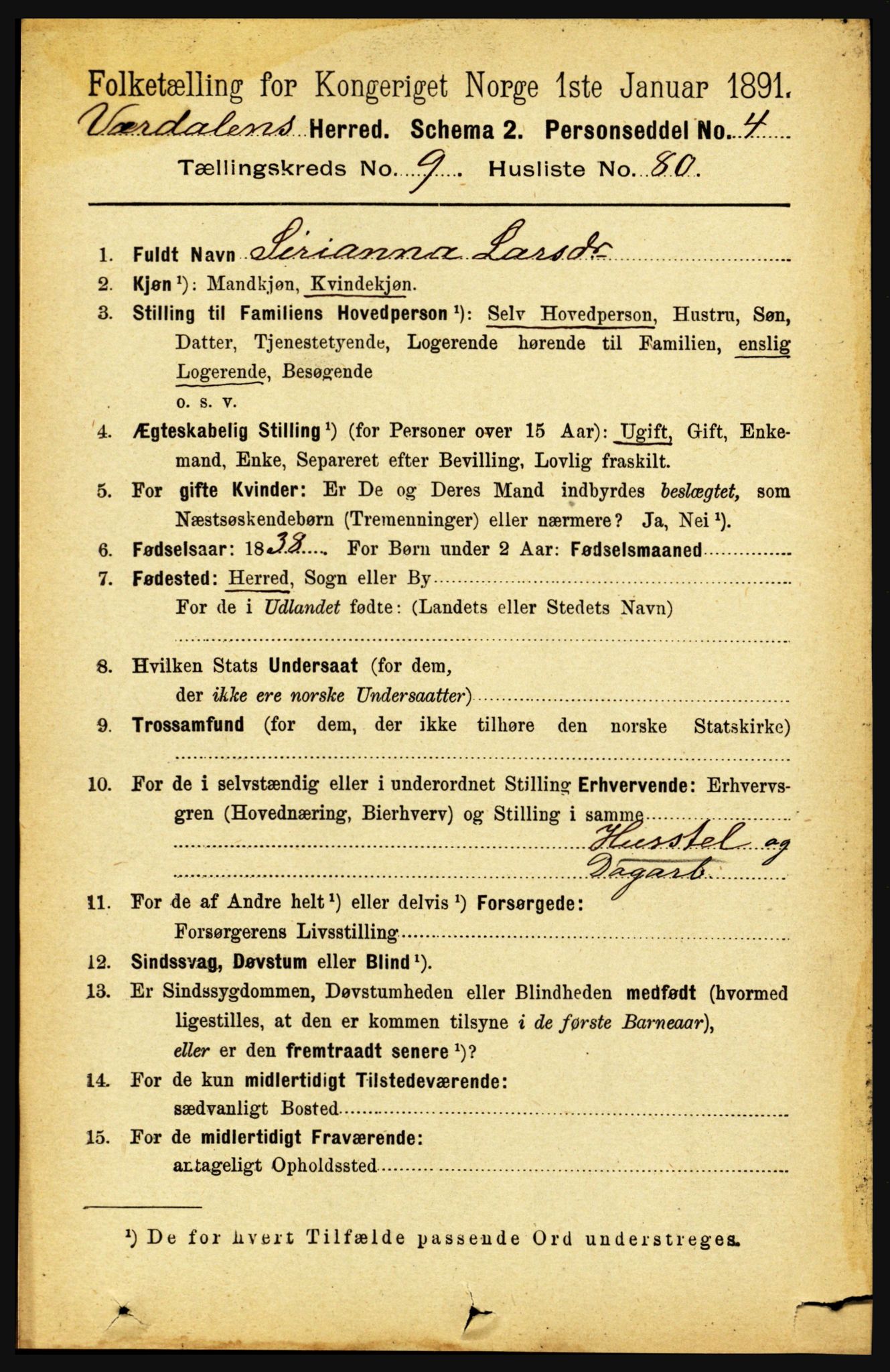 RA, 1891 census for 1721 Verdal, 1891, p. 5516