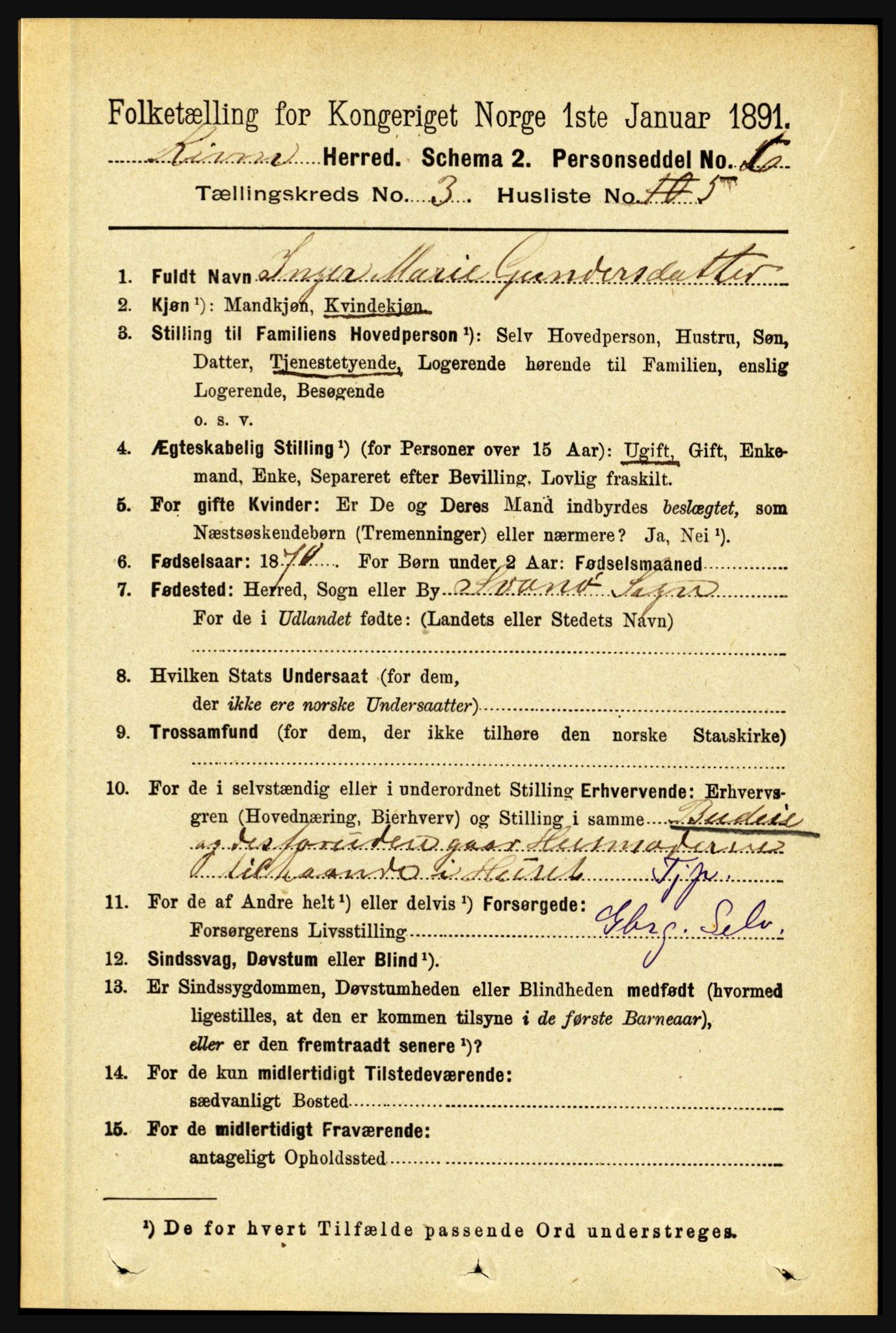 RA, 1891 census for 1437 Kinn, 1891, p. 975