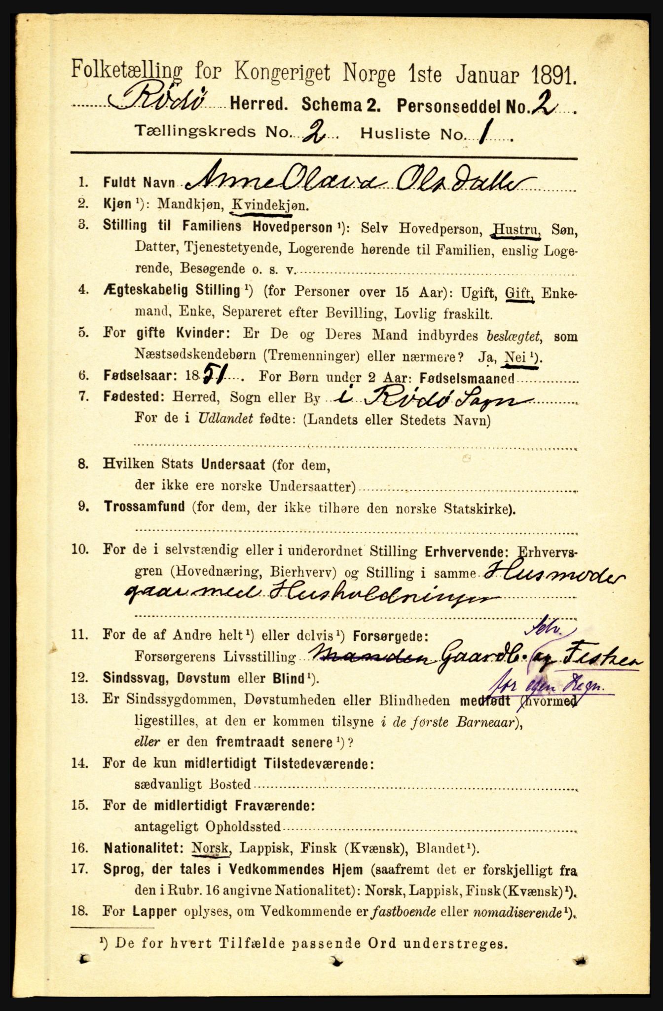 RA, 1891 census for 1836 Rødøy, 1891, p. 232