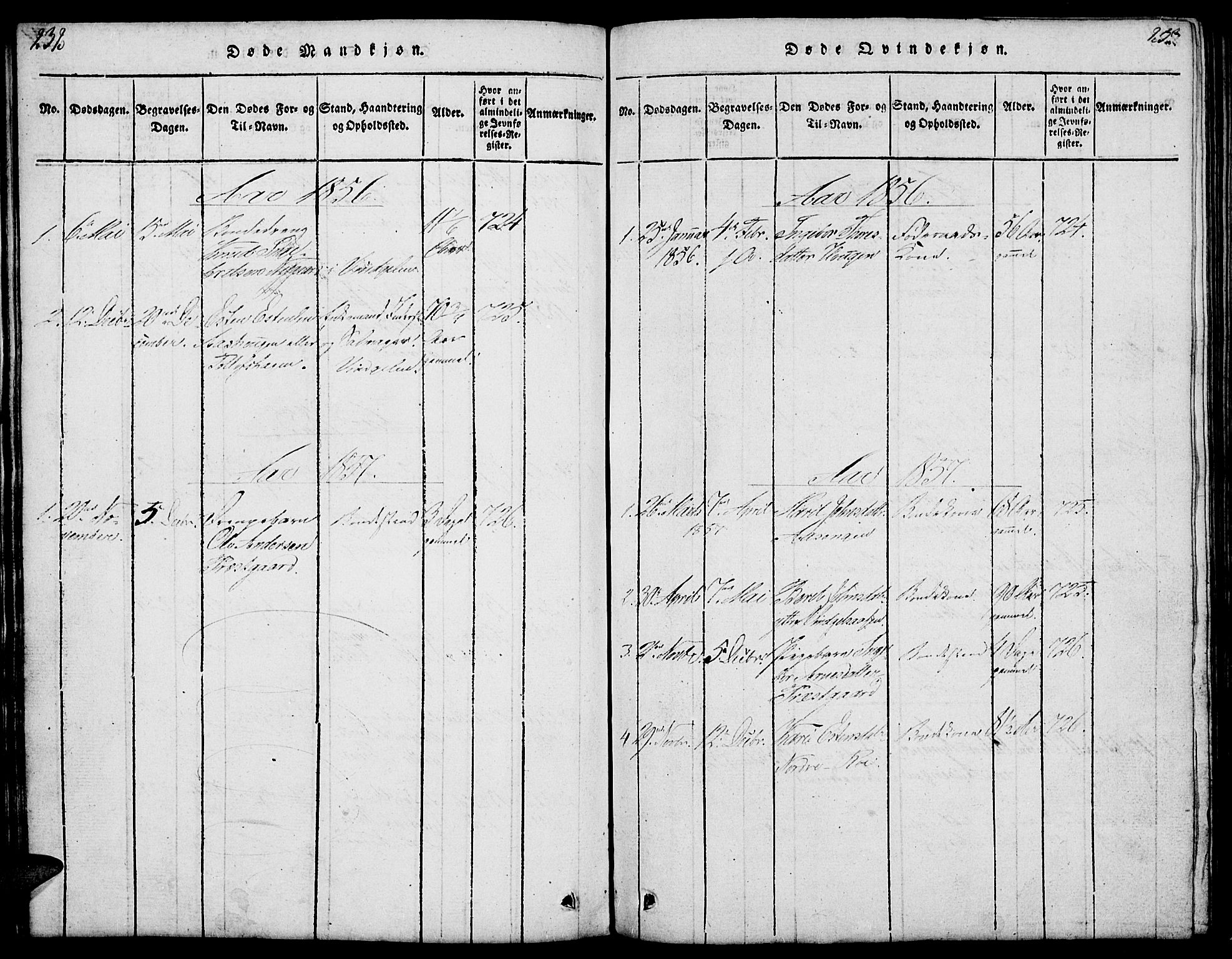 Tolga prestekontor, SAH/PREST-062/L/L0003: Parish register (copy) no. 3, 1815-1862, p. 232-233