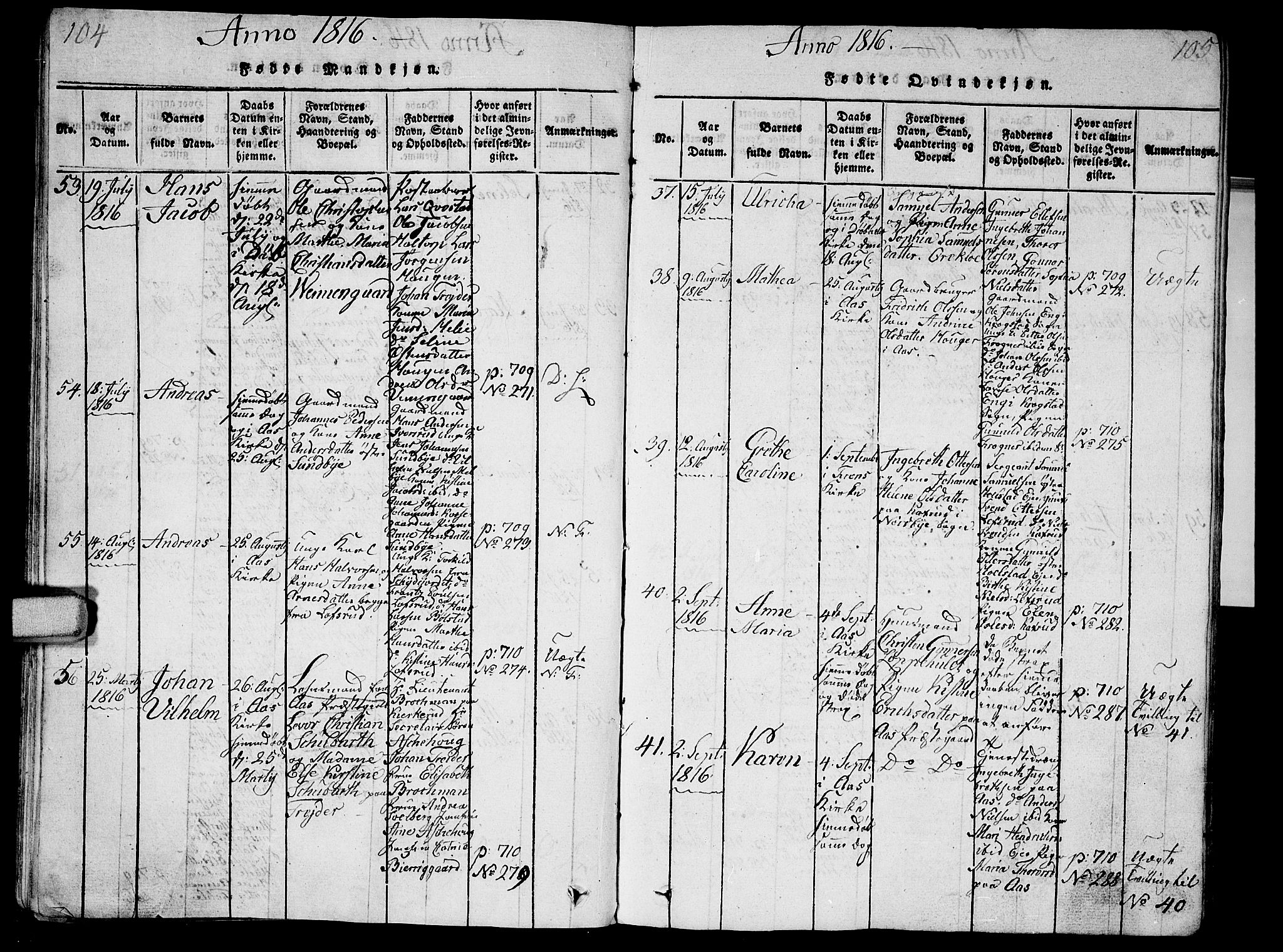 Ås prestekontor Kirkebøker, AV/SAO-A-10894/G/Ga/L0001: Parish register (copy) no. I 1, 1814-1820, p. 104-105