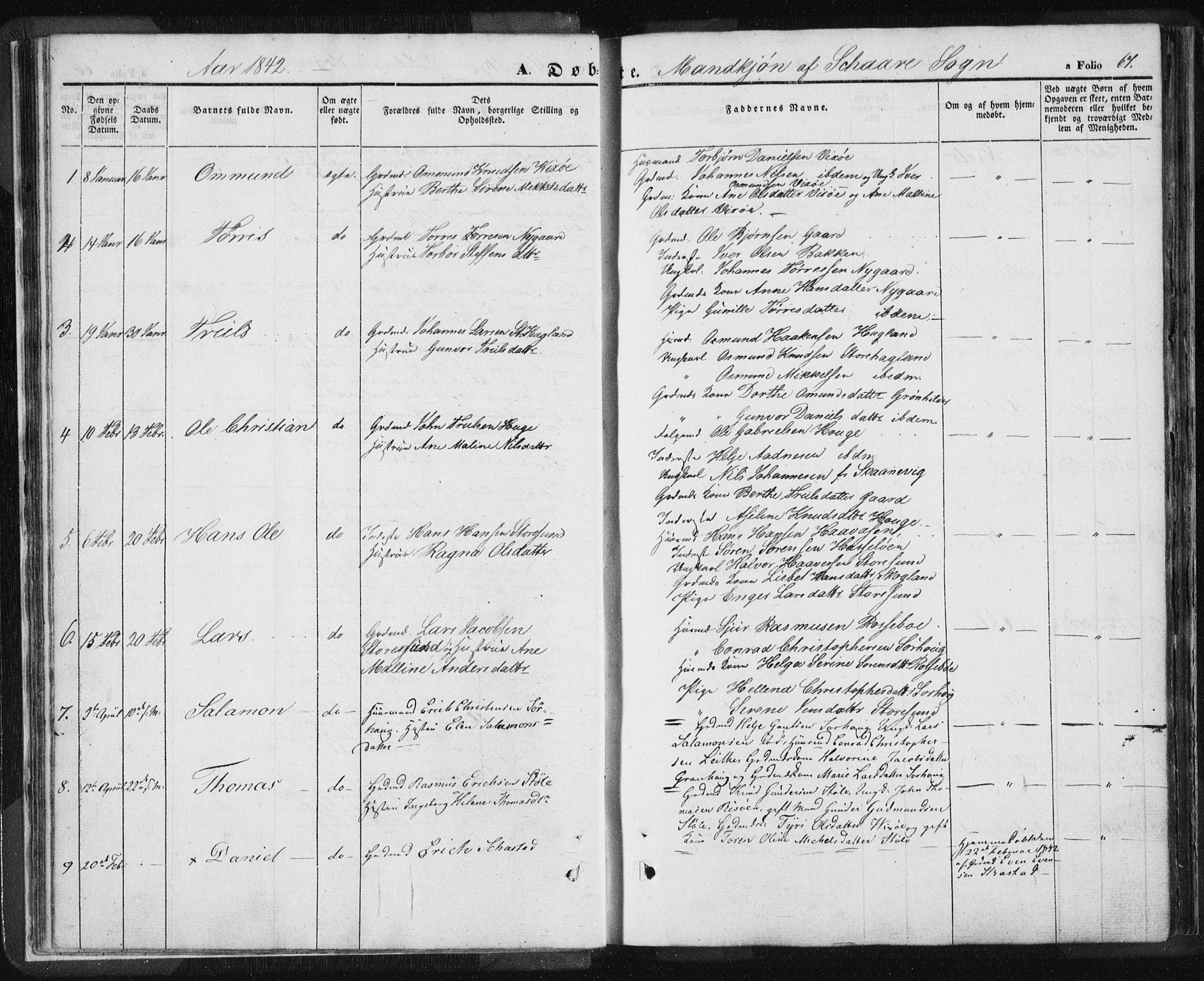 Torvastad sokneprestkontor, SAST/A -101857/H/Ha/Haa/L0006: Parish register (official) no. A 6, 1836-1847, p. 67