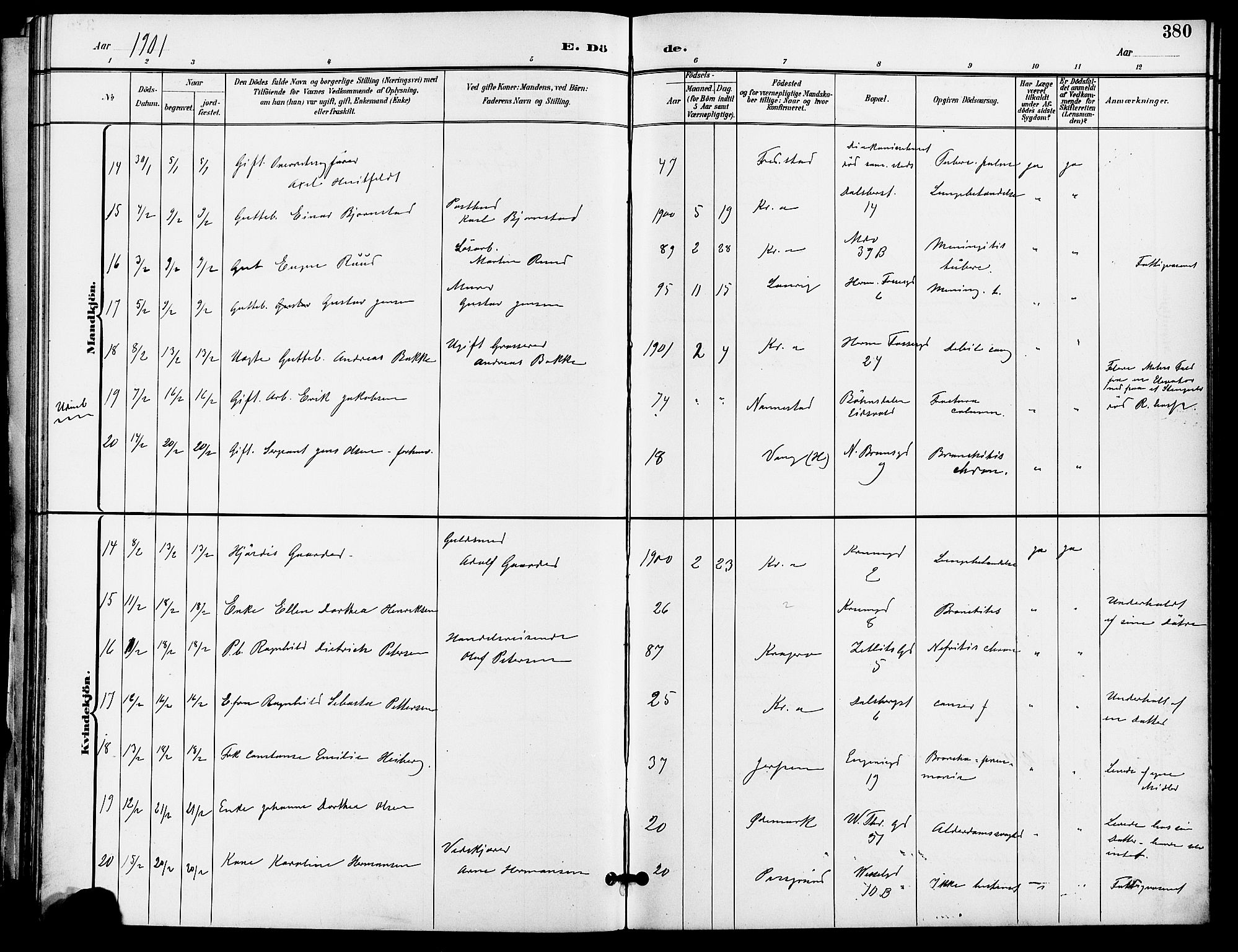 Gamle Aker prestekontor Kirkebøker, AV/SAO-A-10617a/F/L0011: Parish register (official) no. 11, 1896-1901, p. 380