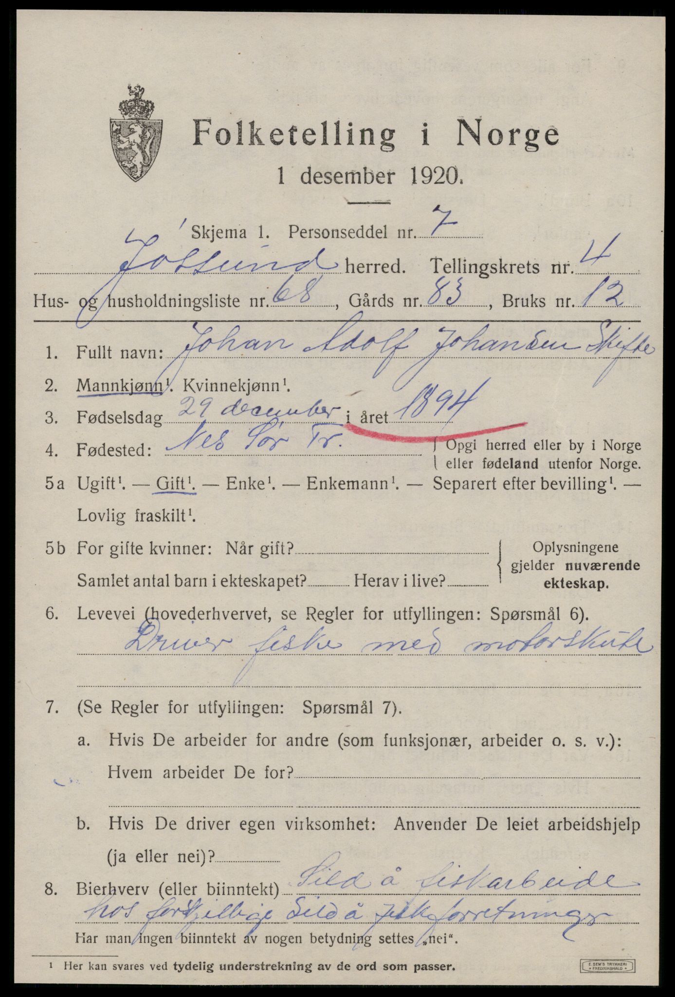 SAT, 1920 census for Jøssund, 1920, p. 3940