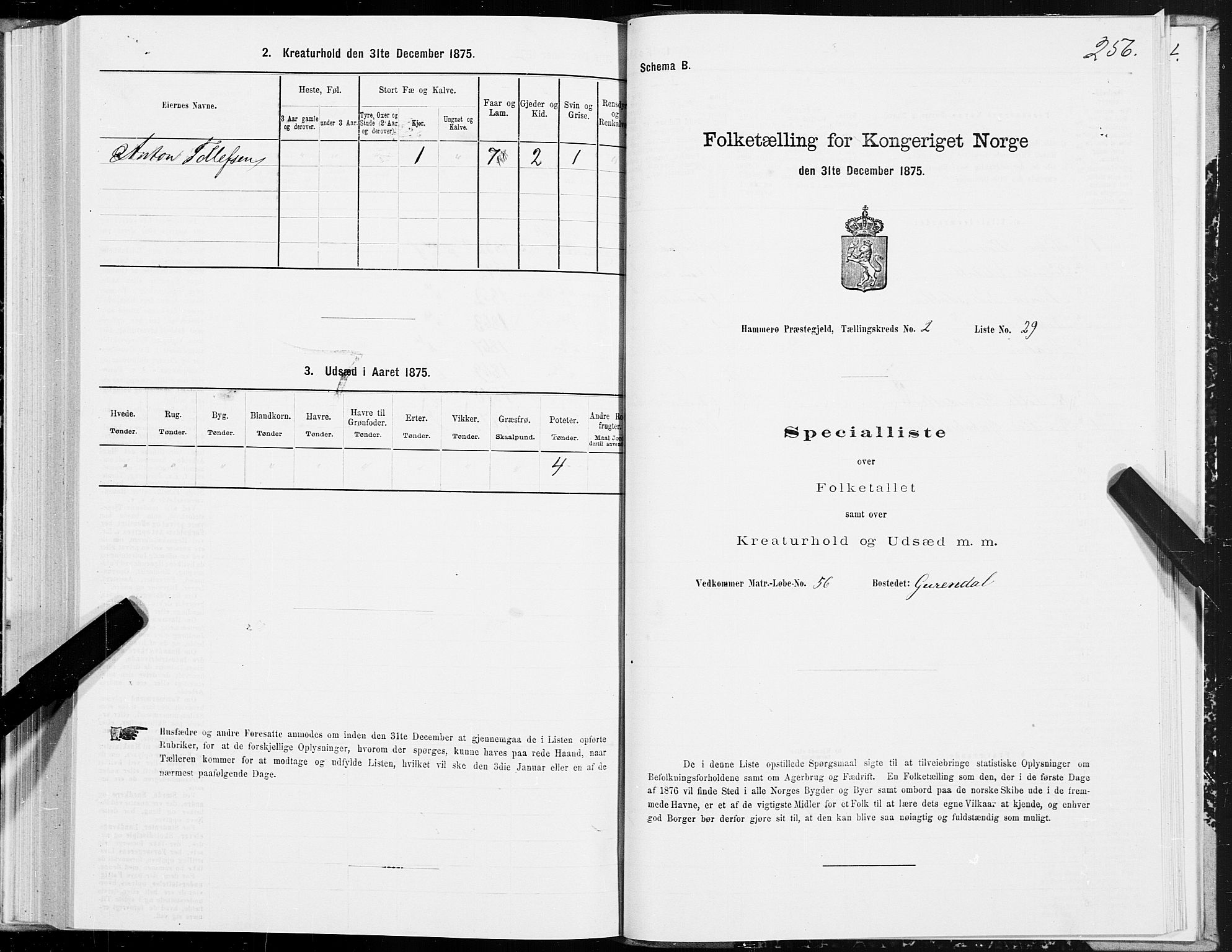SAT, 1875 census for 1849P Hamarøy, 1875, p. 1256