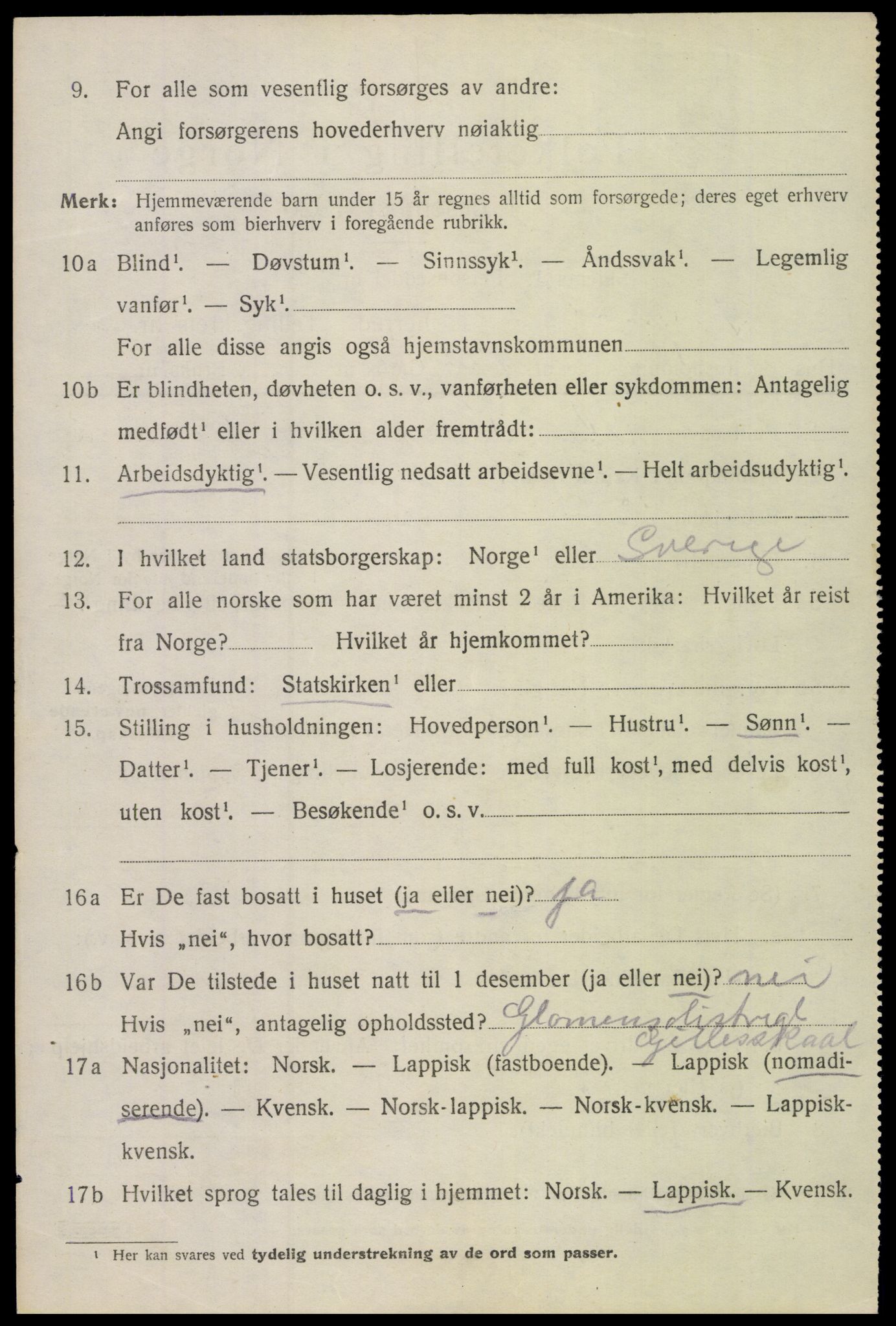 SAT, 1920 census for Skjerstad, 1920, p. 2420