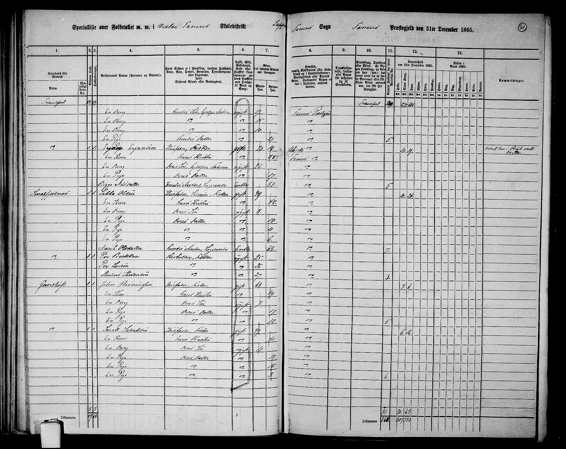 RA, 1865 census for Tana, 1865, p. 51