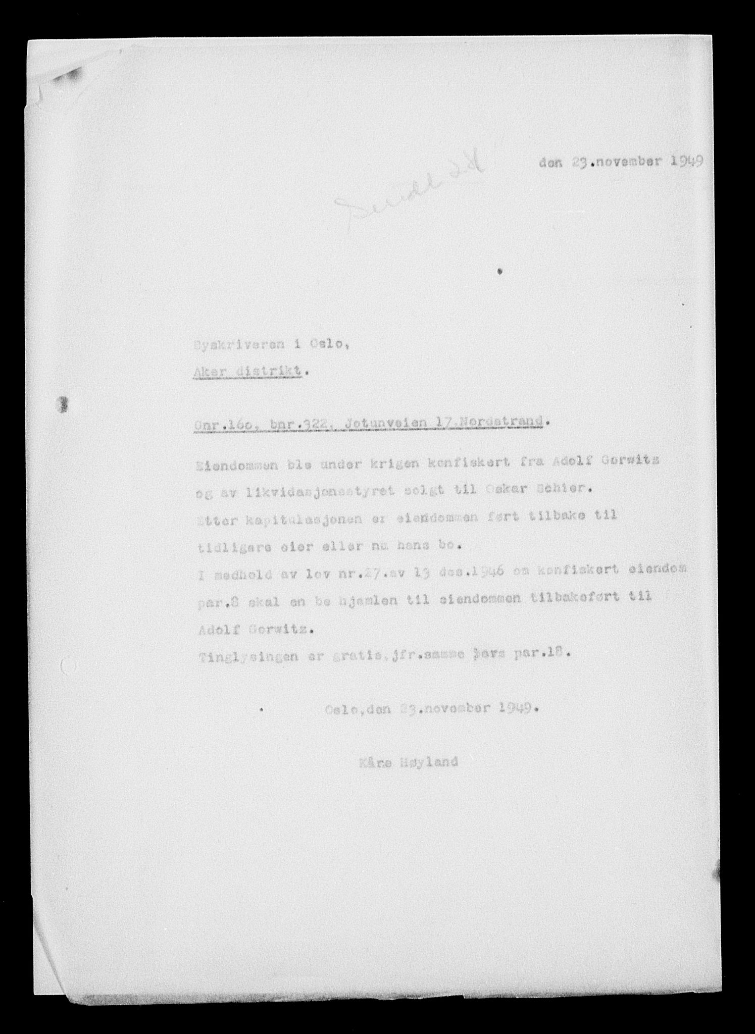 Justisdepartementet, Tilbakeføringskontoret for inndratte formuer, AV/RA-S-1564/H/Hc/Hcc/L0940: --, 1945-1947, p. 676