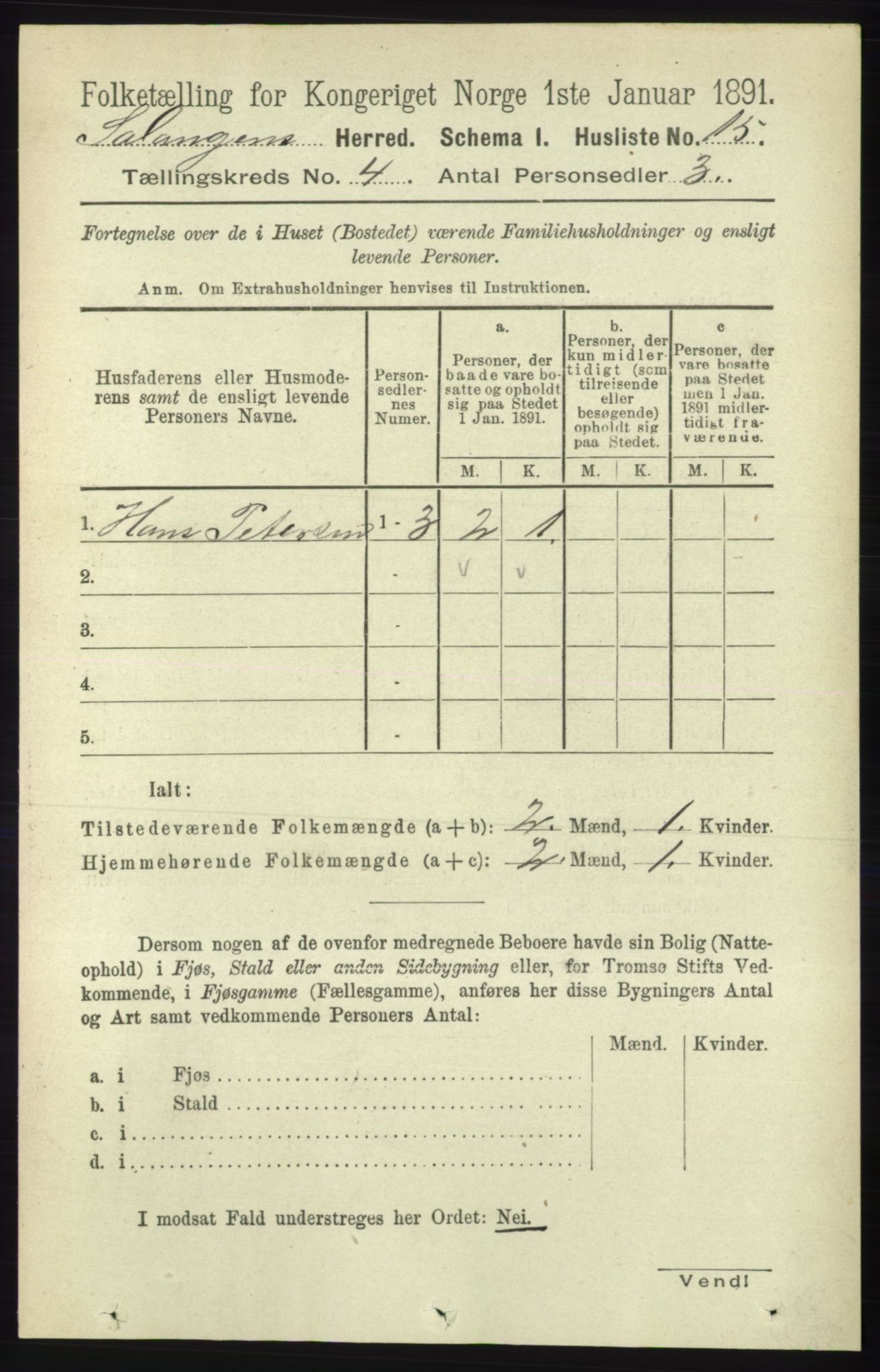 RA, 1891 census for 1921 Salangen, 1891, p. 1752