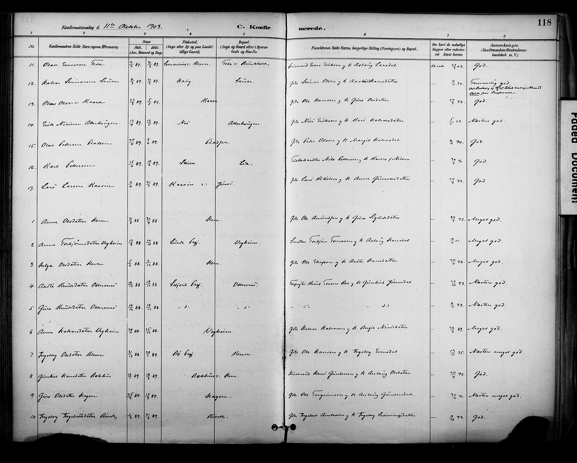 Sauherad kirkebøker, SAKO/A-298/F/Fa/L0009: Parish register (official) no. I 9, 1887-1912, p. 118