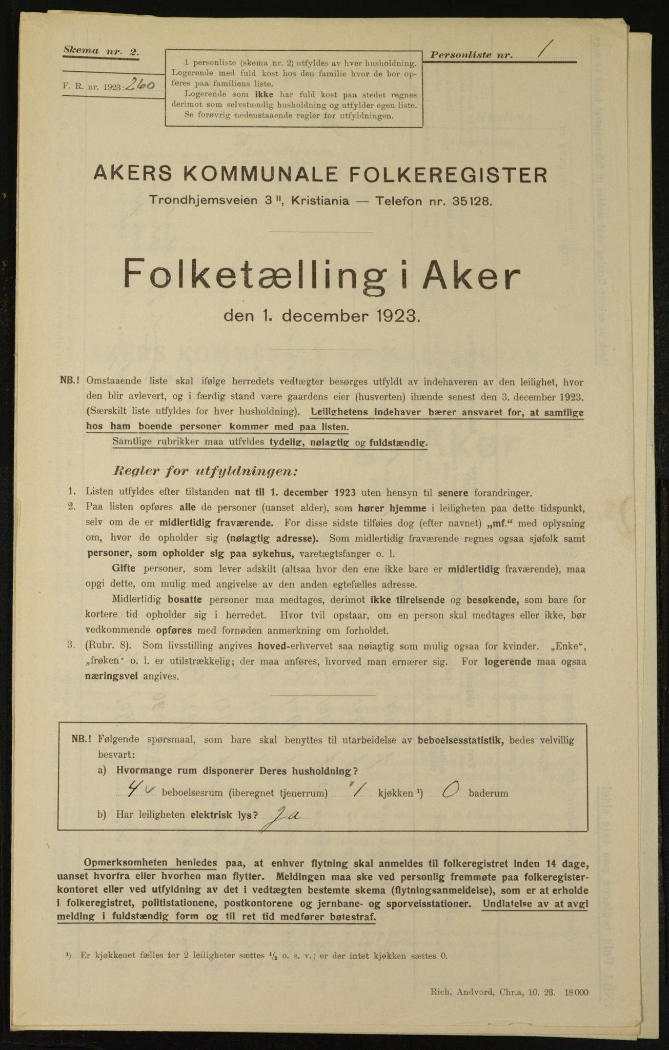 , Municipal Census 1923 for Aker, 1923, p. 23906