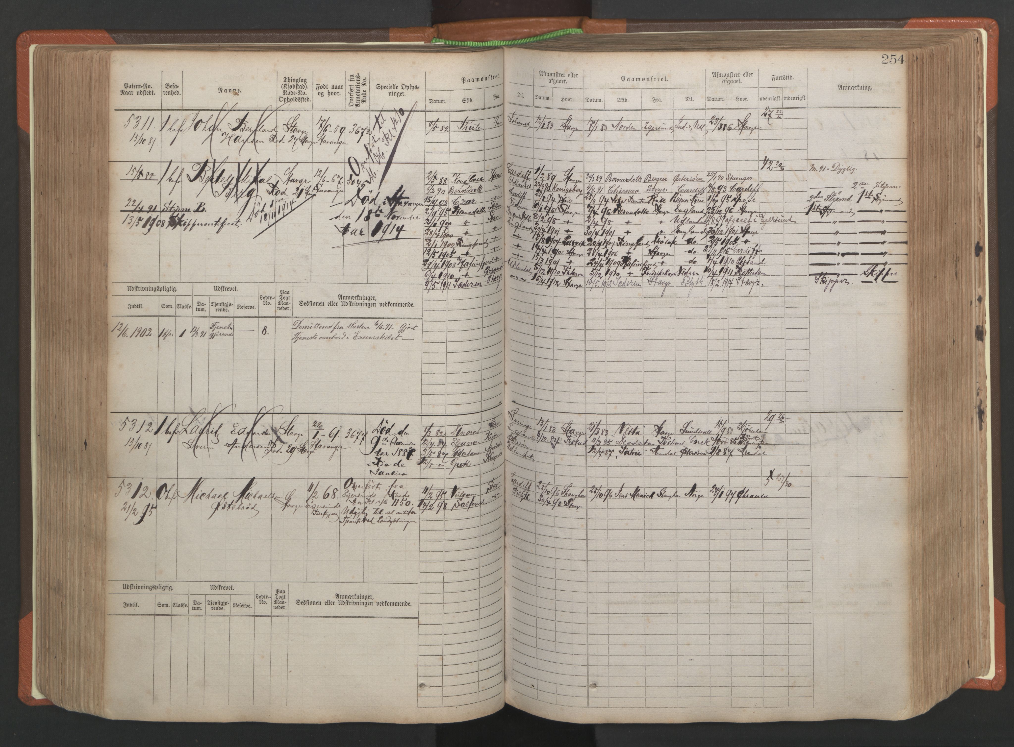 Stavanger sjømannskontor, AV/SAST-A-102006/F/Fb/Fbb/L0009: Sjøfartshovedrulle, patentnr. 4805-6006, 1879-1887, p. 260