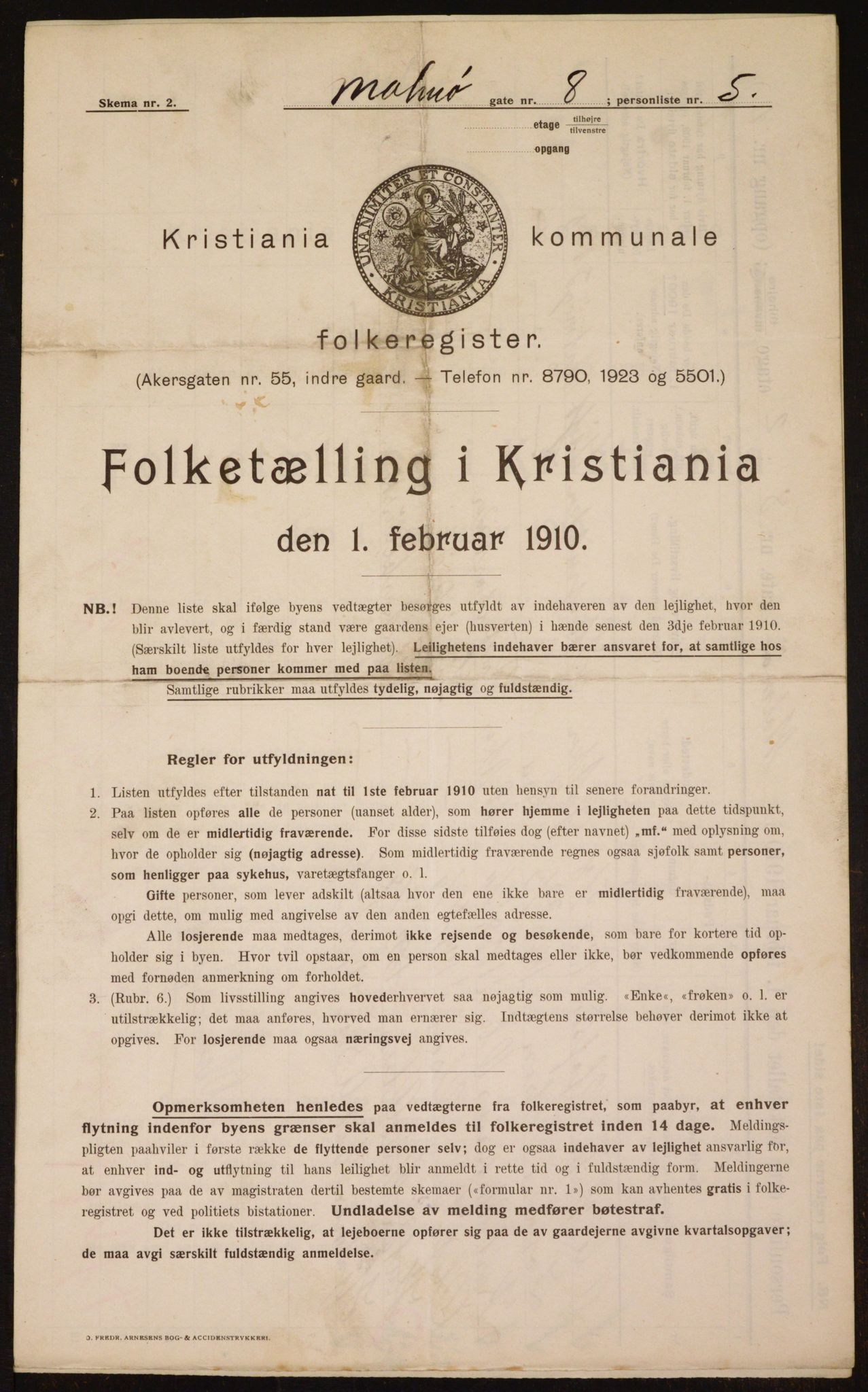 OBA, Municipal Census 1910 for Kristiania, 1910, p. 58018