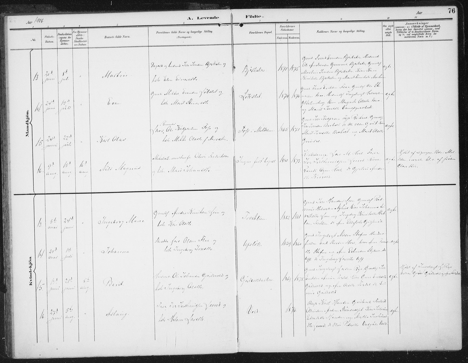 Ministerialprotokoller, klokkerbøker og fødselsregistre - Sør-Trøndelag, AV/SAT-A-1456/674/L0872: Parish register (official) no. 674A04, 1897-1907, p. 76