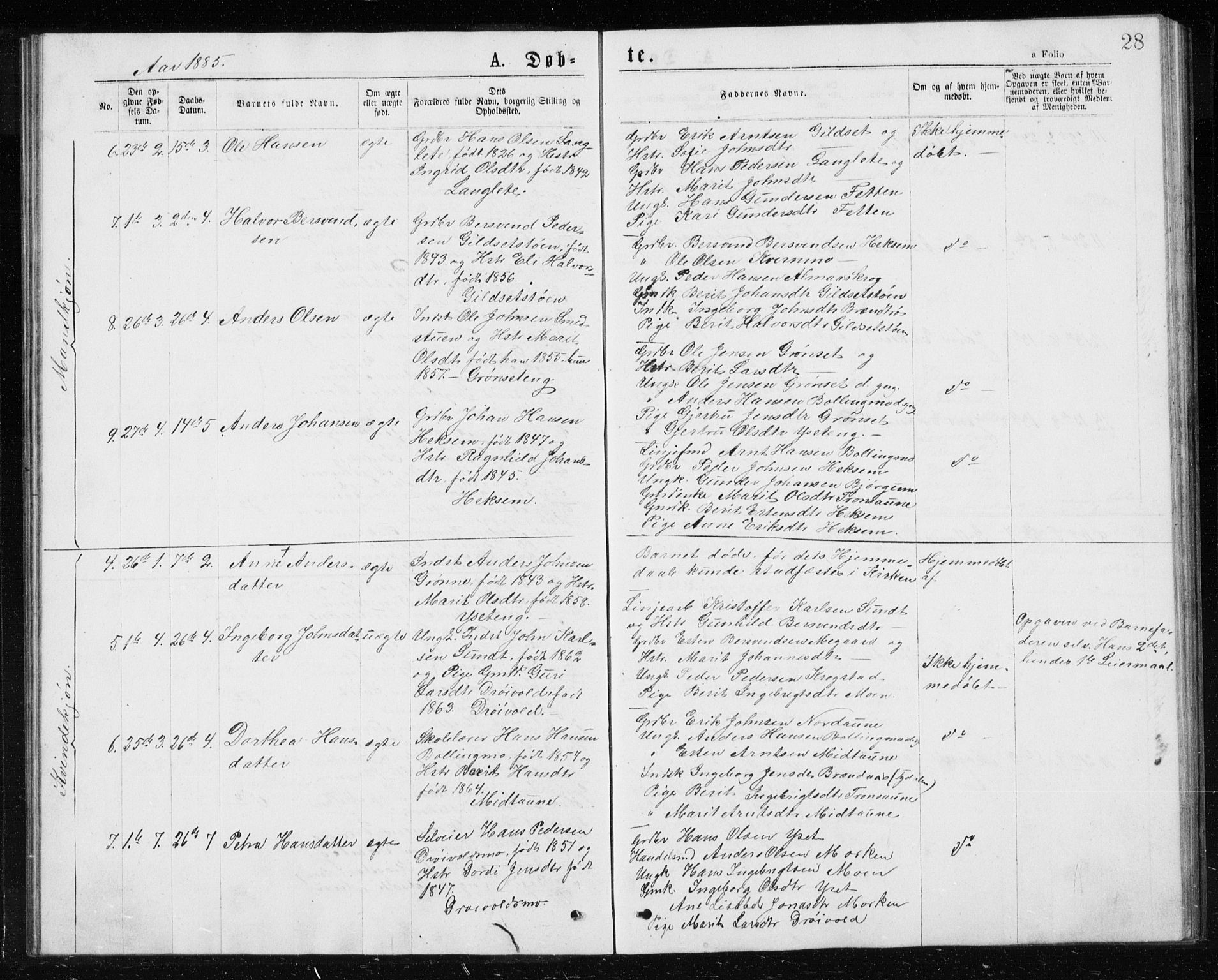 Ministerialprotokoller, klokkerbøker og fødselsregistre - Sør-Trøndelag, SAT/A-1456/685/L0977: Parish register (copy) no. 685C02, 1879-1890, p. 28