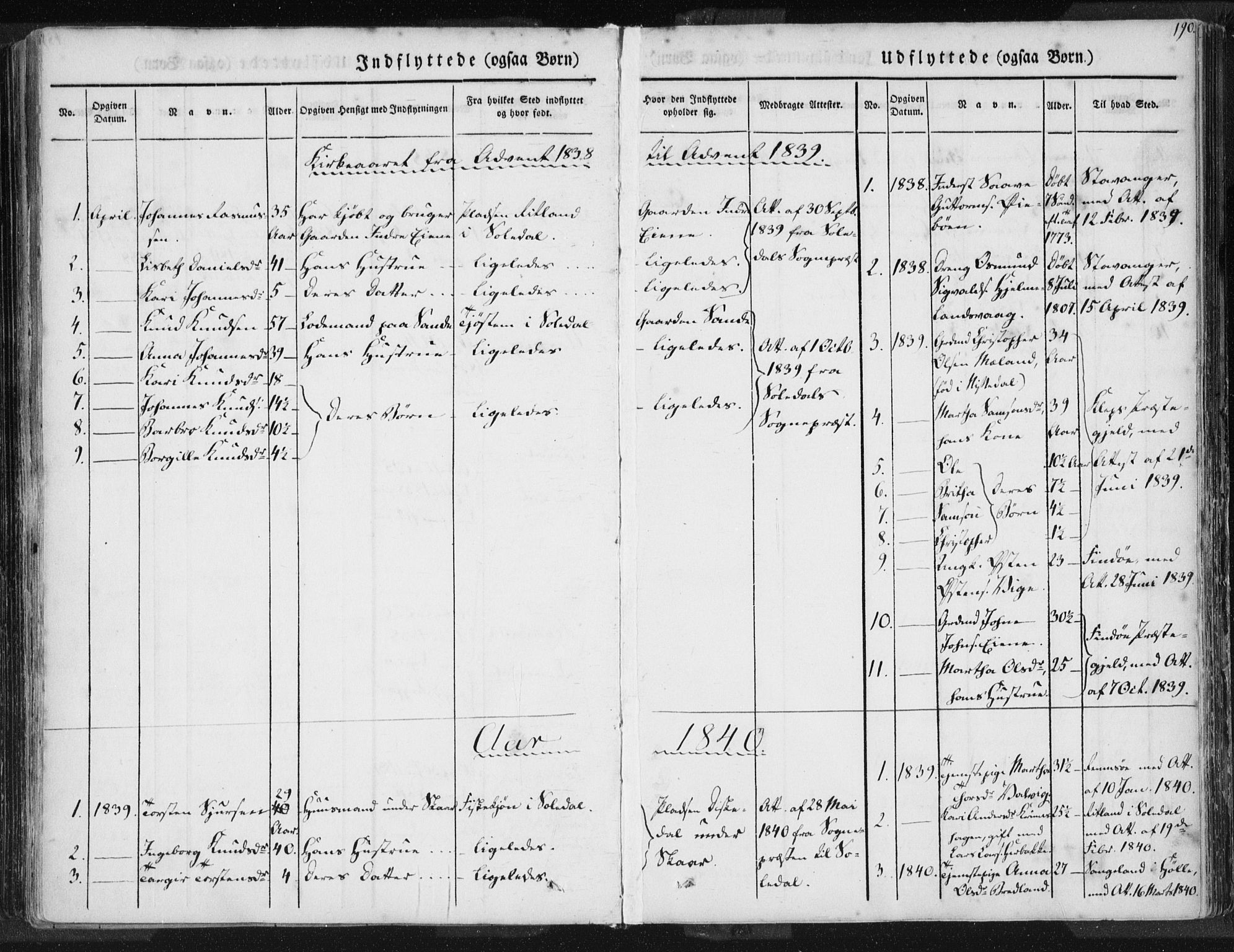 Hjelmeland sokneprestkontor, SAST/A-101843/01/IV/L0006: Parish register (official) no. A 6, 1834-1845, p. 190