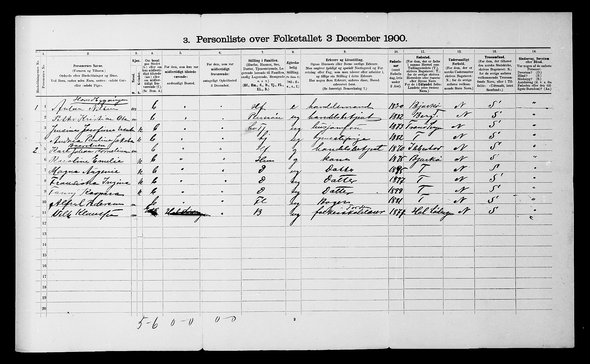 SATØ, 1900 census for Berg, 1900, p. 699