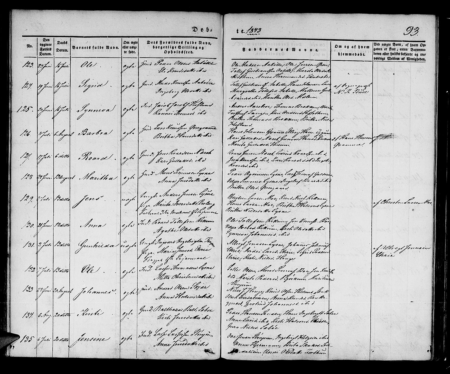 Lærdal sokneprestembete, SAB/A-81201: Parish register (official) no. A 6, 1835-1849, p. 93