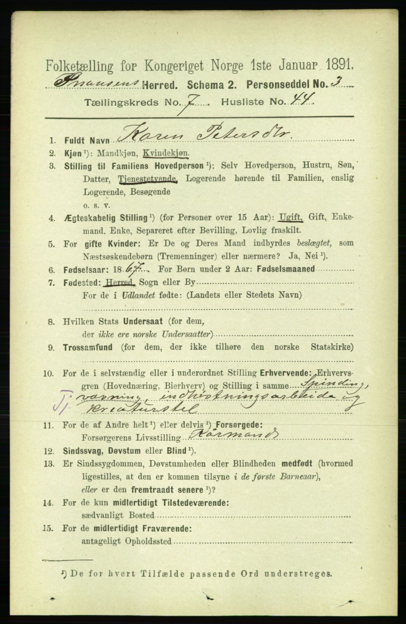 RA, 1891 census for 1736 Snåsa, 1891, p. 2516