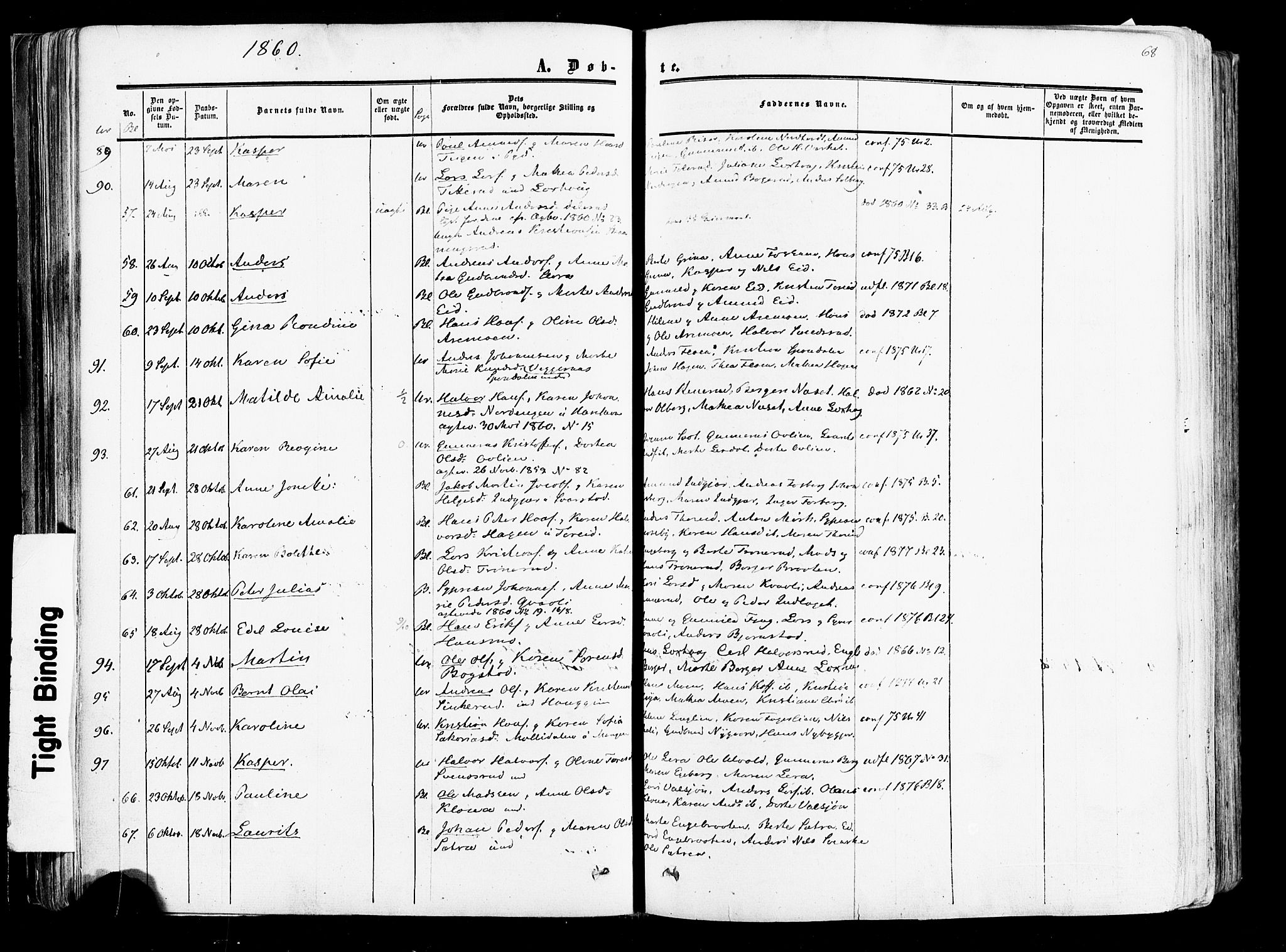 Aurskog prestekontor Kirkebøker, SAO/A-10304a/F/Fa/L0007: Parish register (official) no. I 7, 1854-1877, p. 68