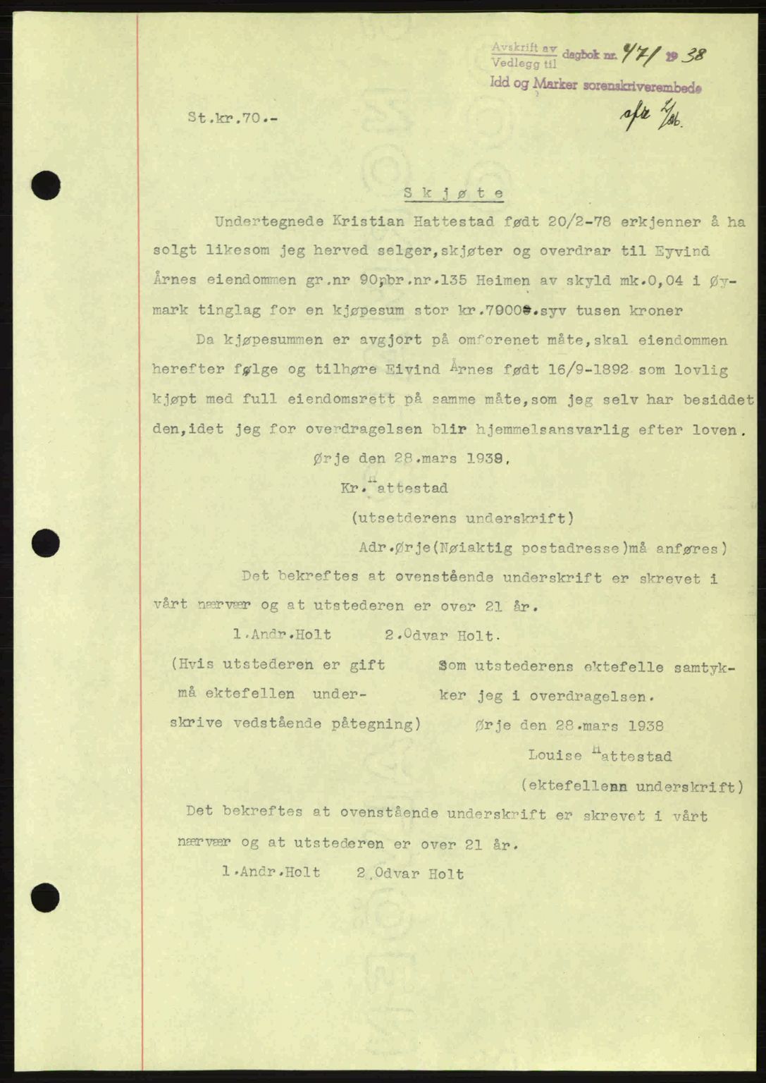 Idd og Marker sorenskriveri, AV/SAO-A-10283/G/Gb/Gbb/L0002: Mortgage book no. A2, 1937-1938, Diary no: : 471/1938