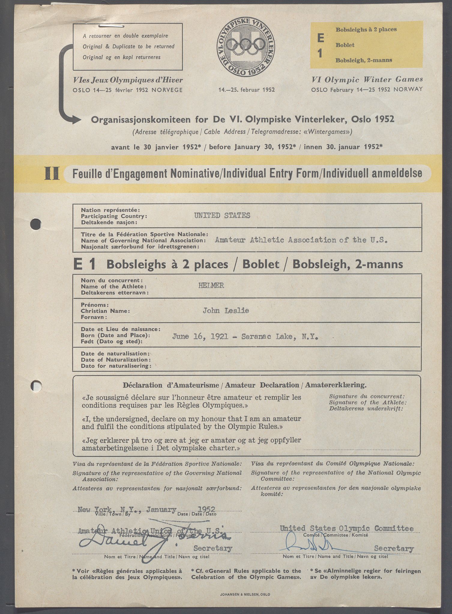 Organisasjonskomiteen for de VI. olympiske vinterleker, OBA/A-20130/H/Ha, 1951-1952, p. 1394