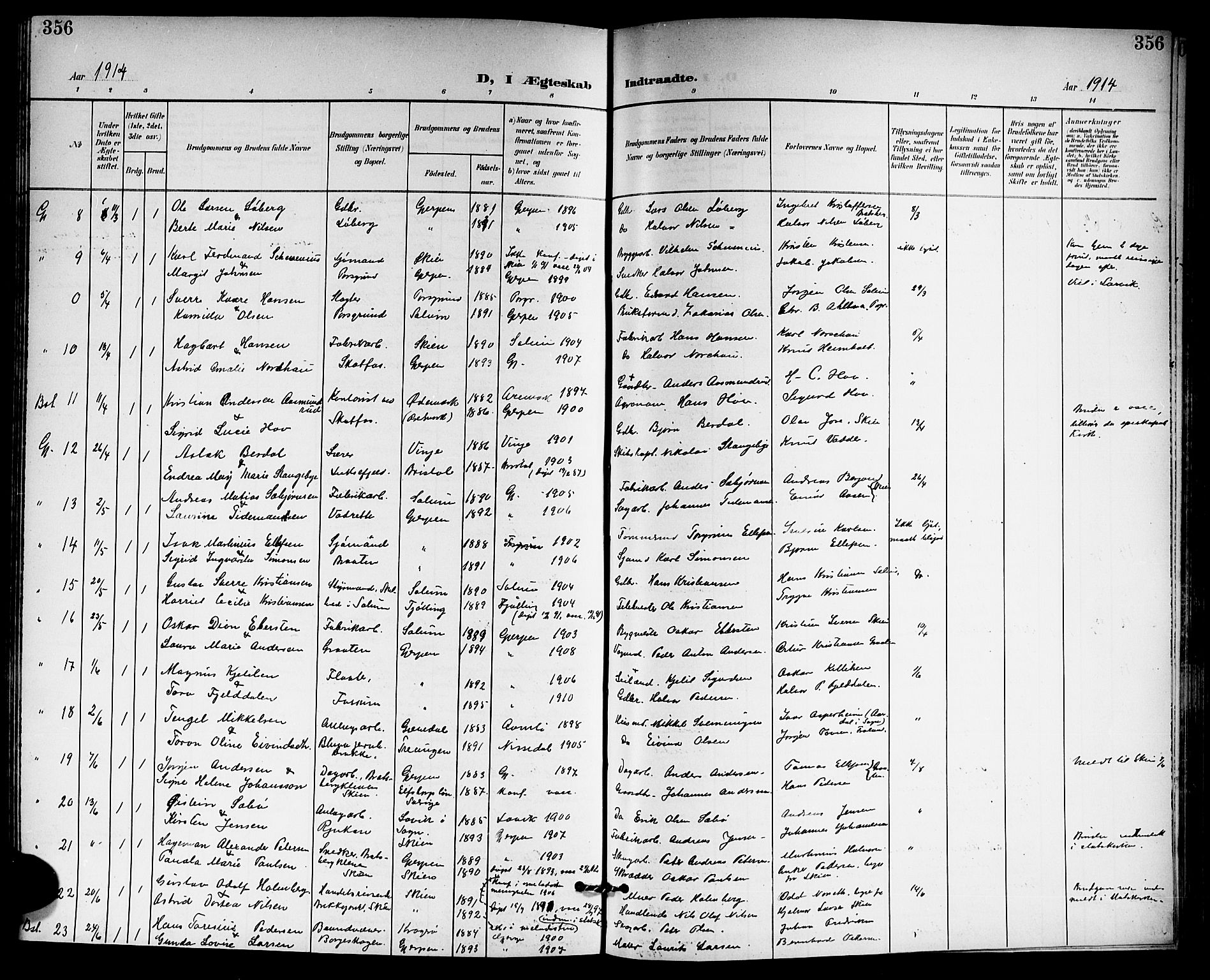 Gjerpen kirkebøker, SAKO/A-265/G/Ga/L0003: Parish register (copy) no. I 3, 1901-1919, p. 356