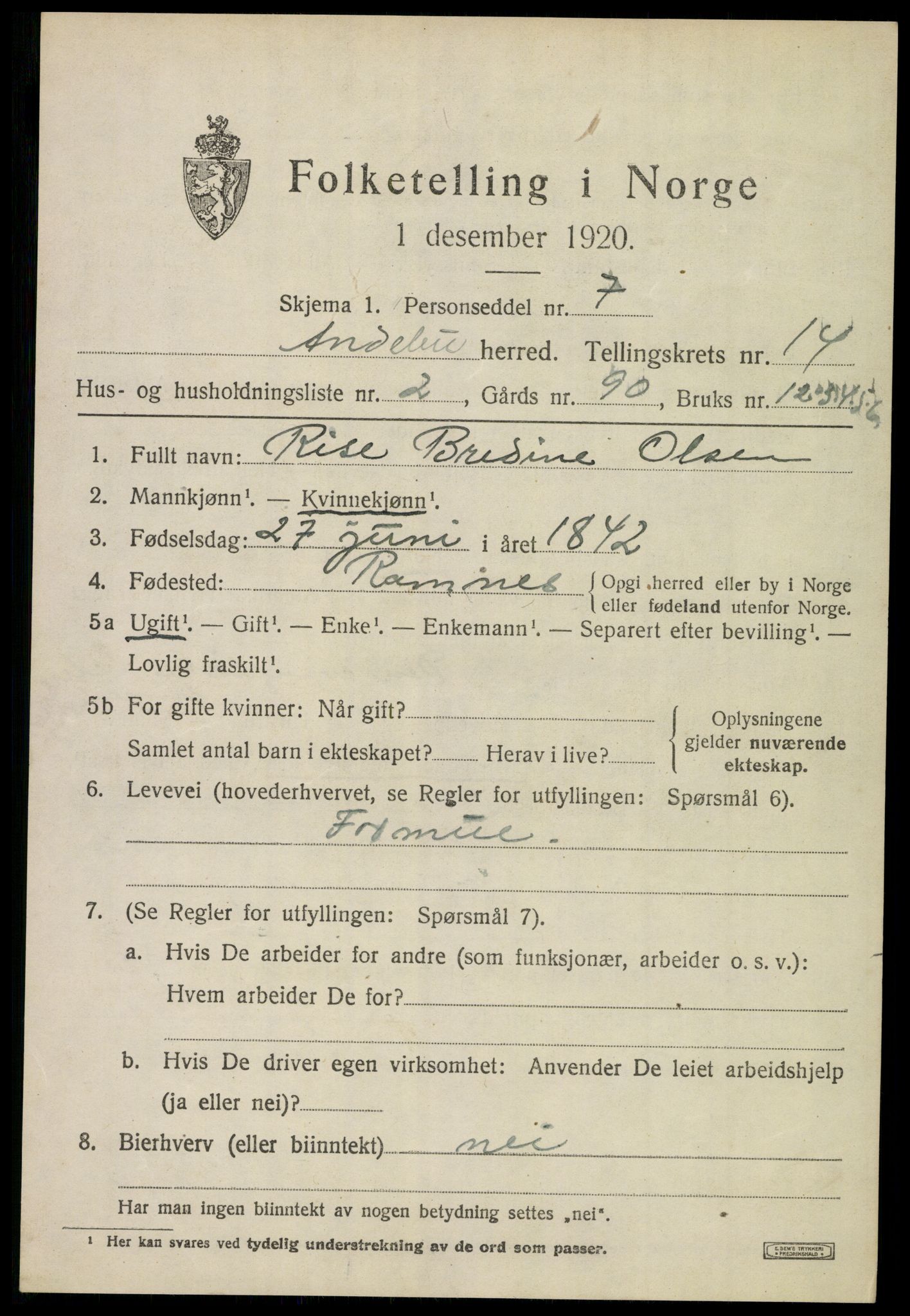 SAKO, 1920 census for Andebu, 1920, p. 5124
