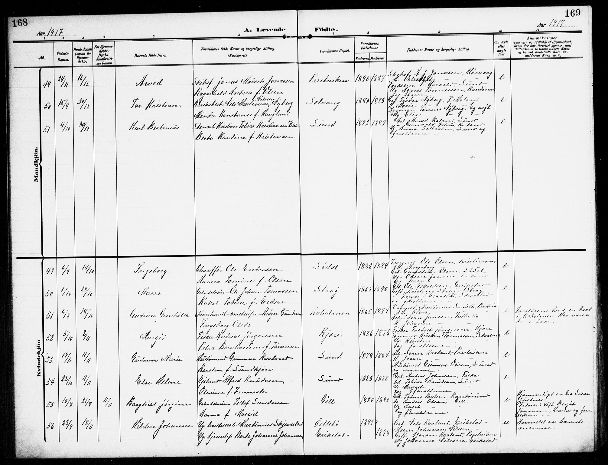 Oddernes sokneprestkontor, AV/SAK-1111-0033/F/Fb/Fba/L0010: Parish register (copy) no. B 10, 1907-1941, p. 168-169