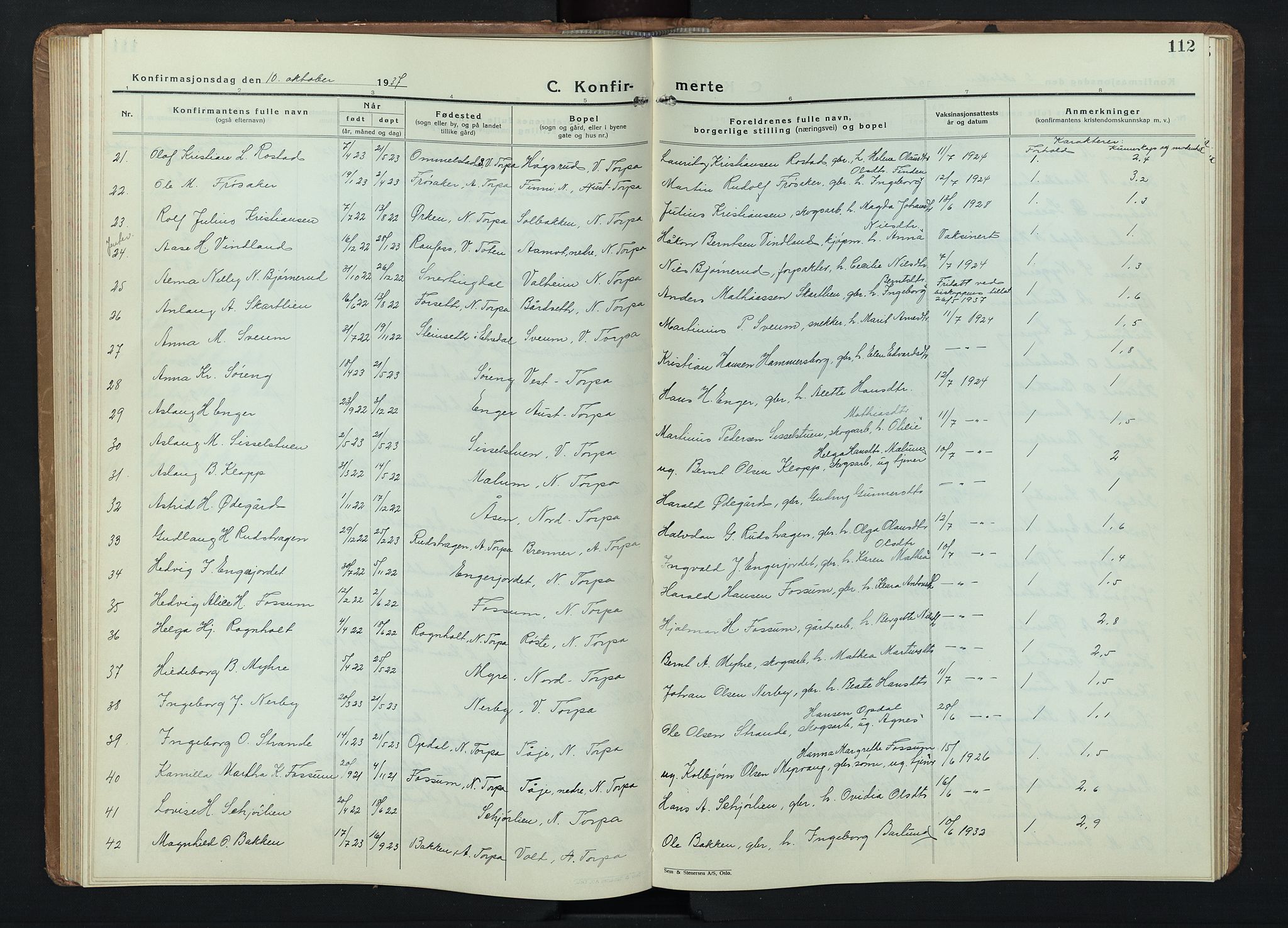 Nordre Land prestekontor, AV/SAH-PREST-124/H/Ha/Hab/L0004: Parish register (copy) no. 4, 1935-1954, p. 112