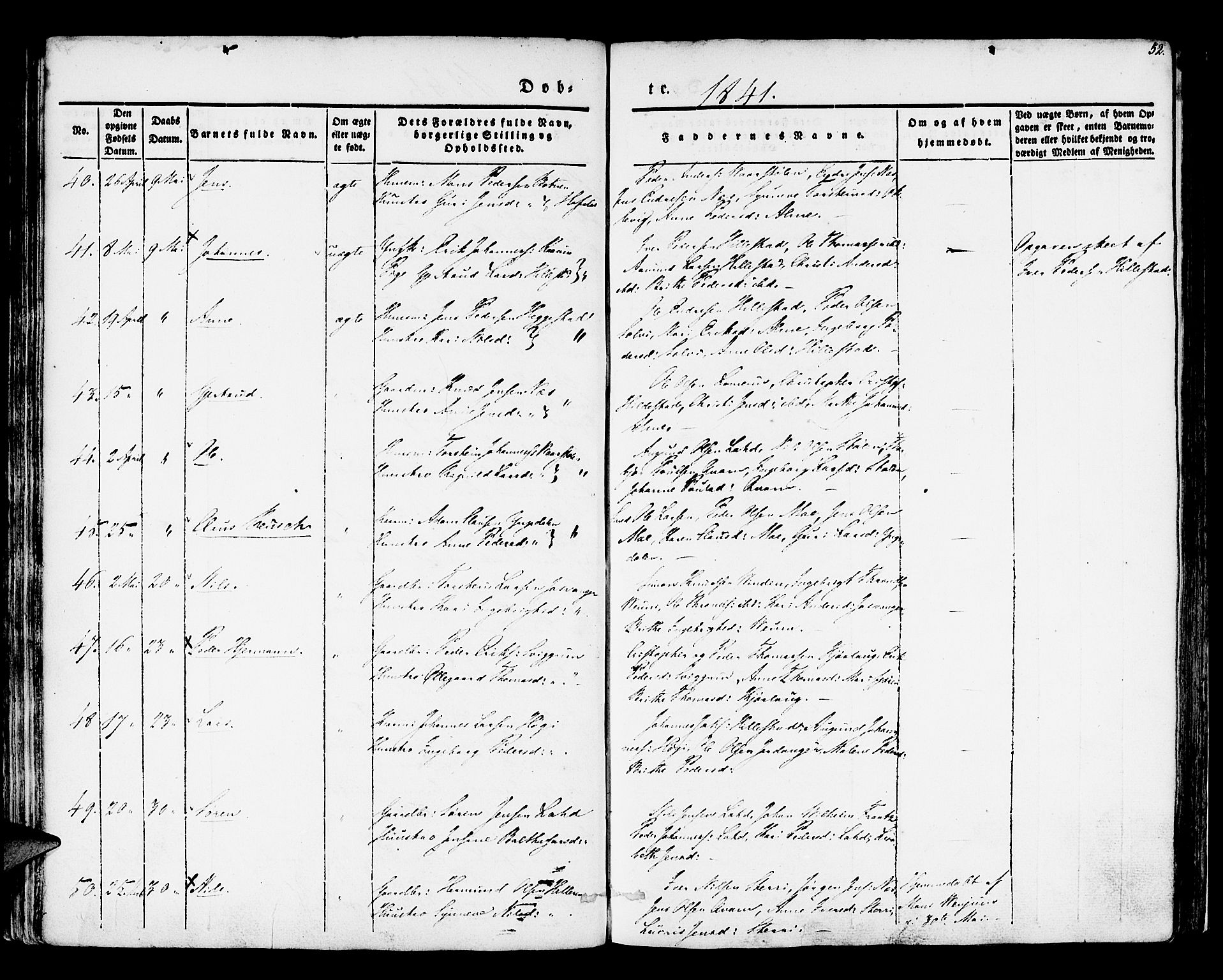 Hafslo sokneprestembete, SAB/A-80301/H/Haa/Haaa/L0005: Parish register (official) no. A 5, 1834-1852, p. 52