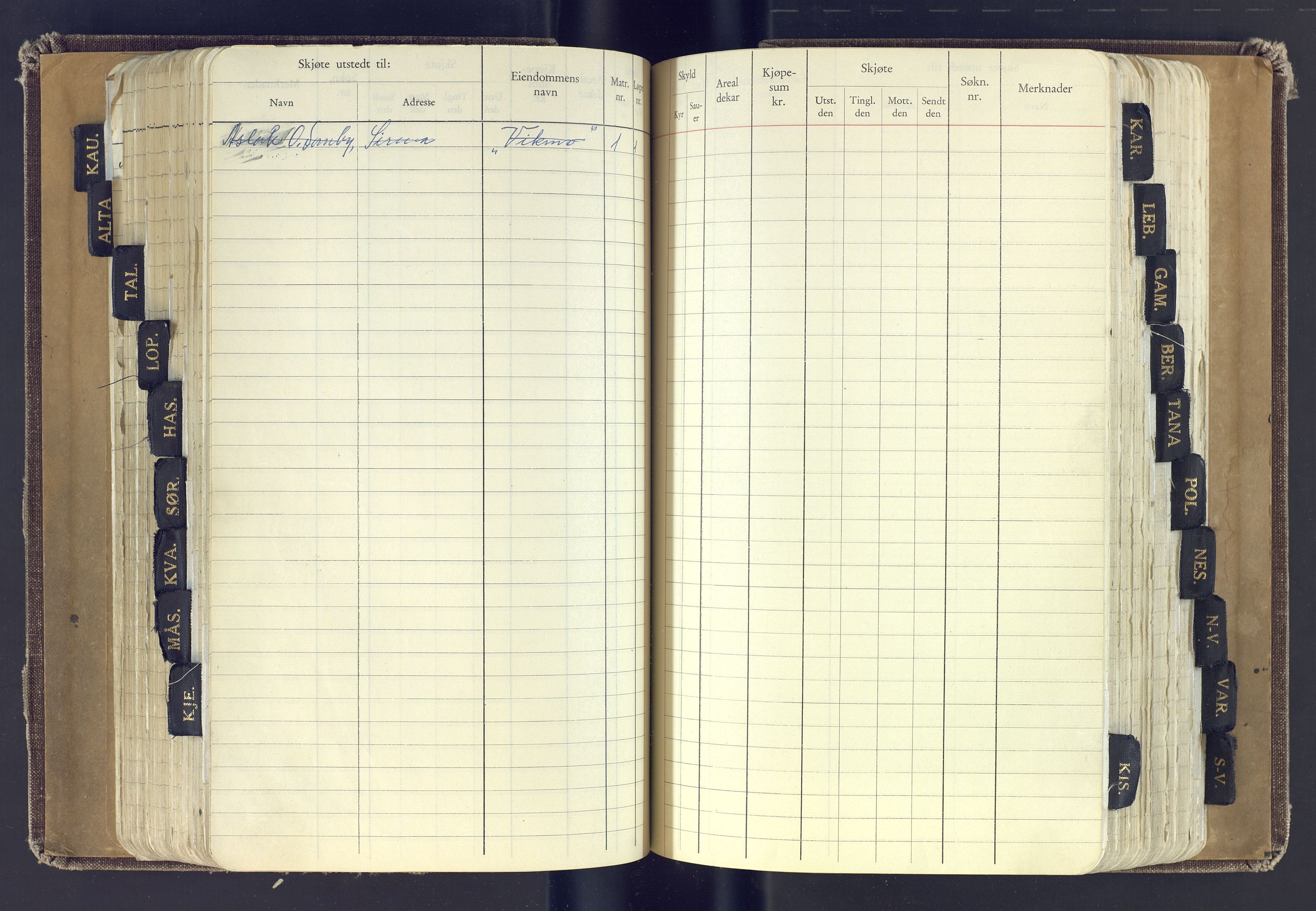 Finnmark jordsalgskommisjon/jordsalgskontor og Statskog SF Finnmark jordsalgskontor, AV/SATØ-S-1443/J/Jc/L0001: Skjøtebok, 1932-1983